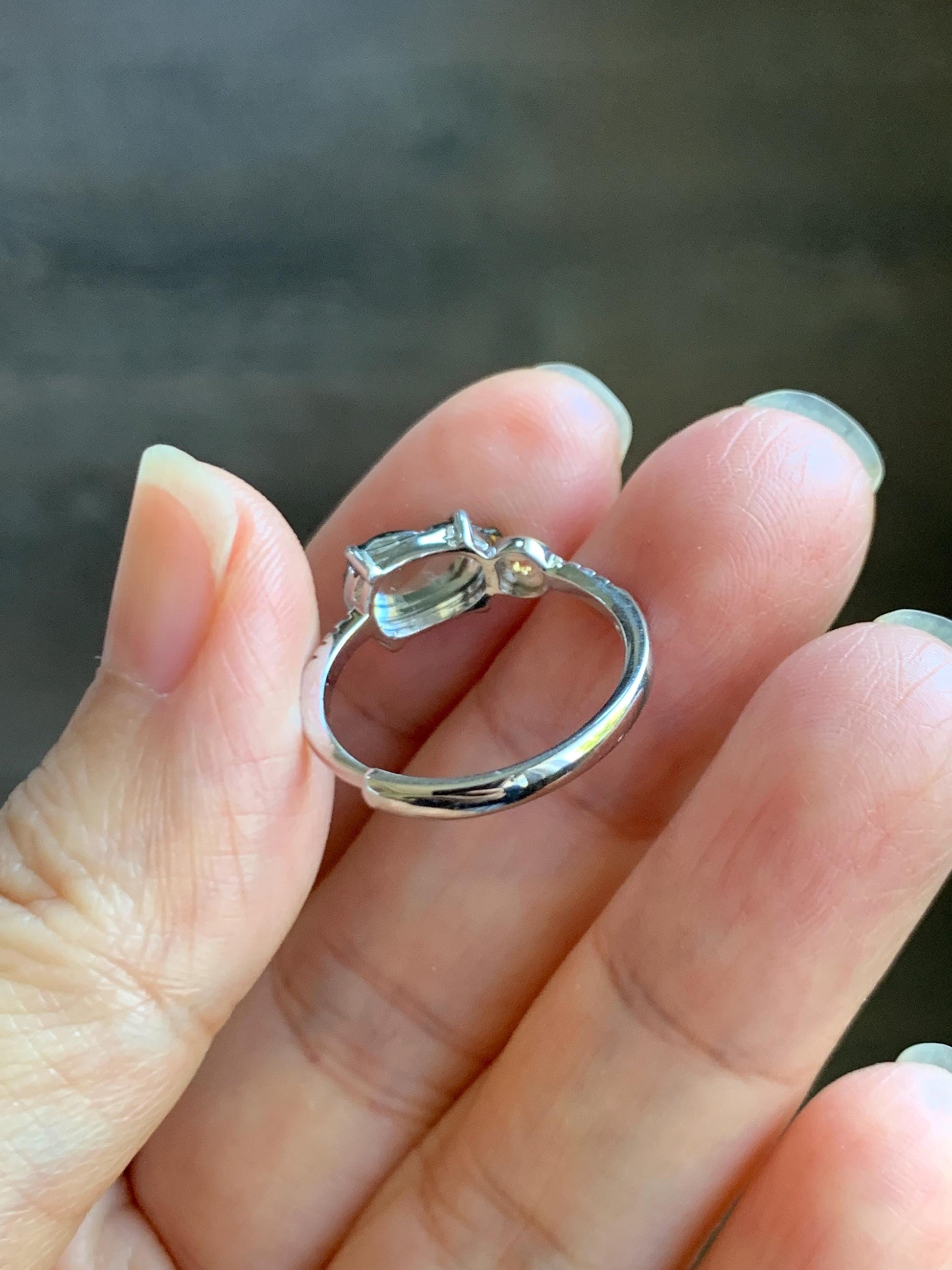 Natural Grade A Guatemalan Icy Translucent Vibrant Green Jade Jadeite Hulu Gourd Ring Sterling Silver Size Adjustable 天然冰危绿翡翠葫芦银镶戒指 LHL85