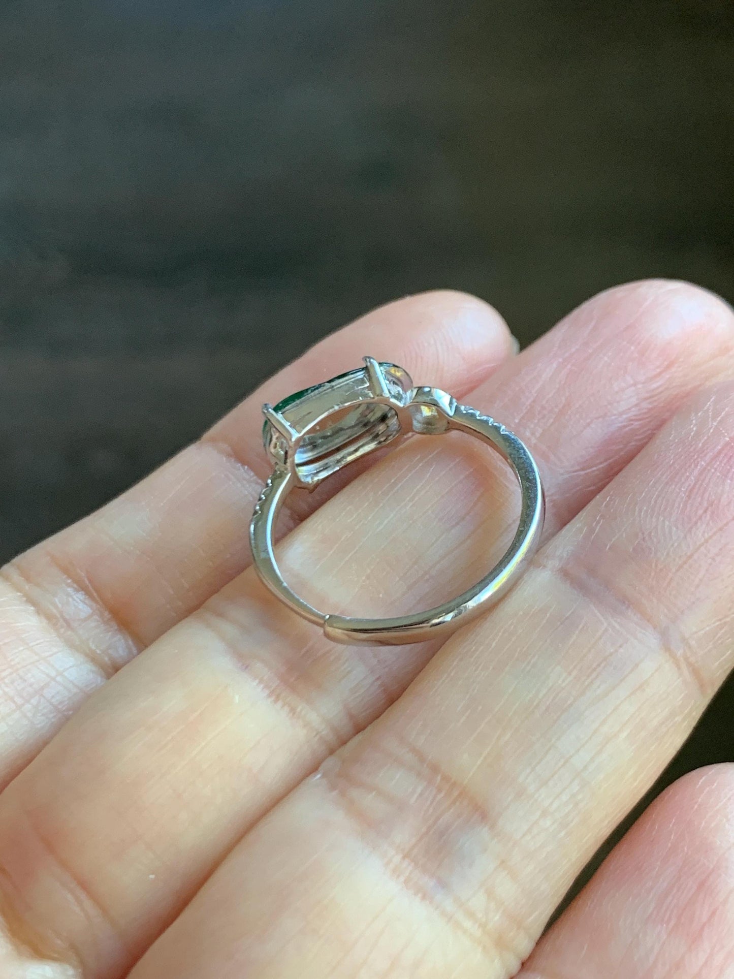 Natural Grade A Guatemalan Icy Highly Translucent Green Jade Jadeite Leaf Ring Sterling Silver Size Adjustable 天然冰危绿翡翠大叶有成银镶戒指 LDY85