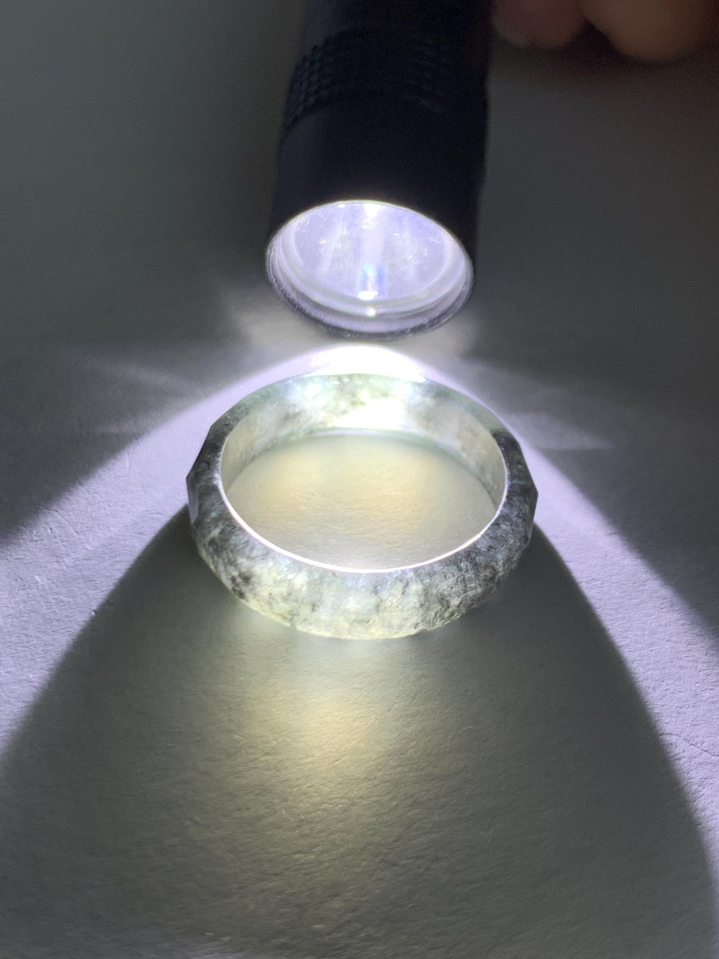 Natural Grade A Guatemalan Icy Highly Translucent Wuji Marbled Jade Jadeite Faceted Band Ring Size 7.5 US 天然冰危乌鸡翡翠切割面戒圈 WWJ220B