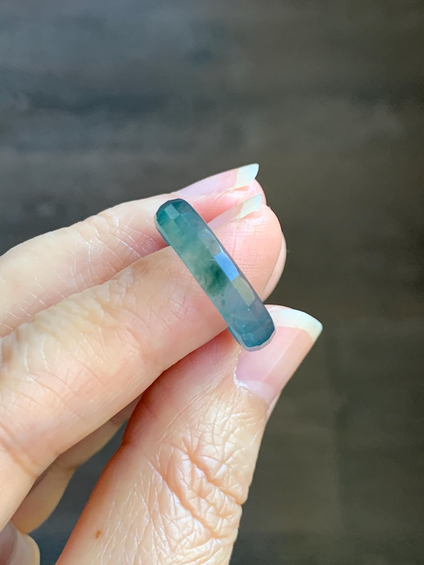 Natural Grade A Guatemalan Icy Highly Translucent Teal Blue Green Marbled Jade Jadeite Faceted Band Ring Size 7.75 US 天然冰危蓝飘花翡翠切割面戒圈 WLQ220A