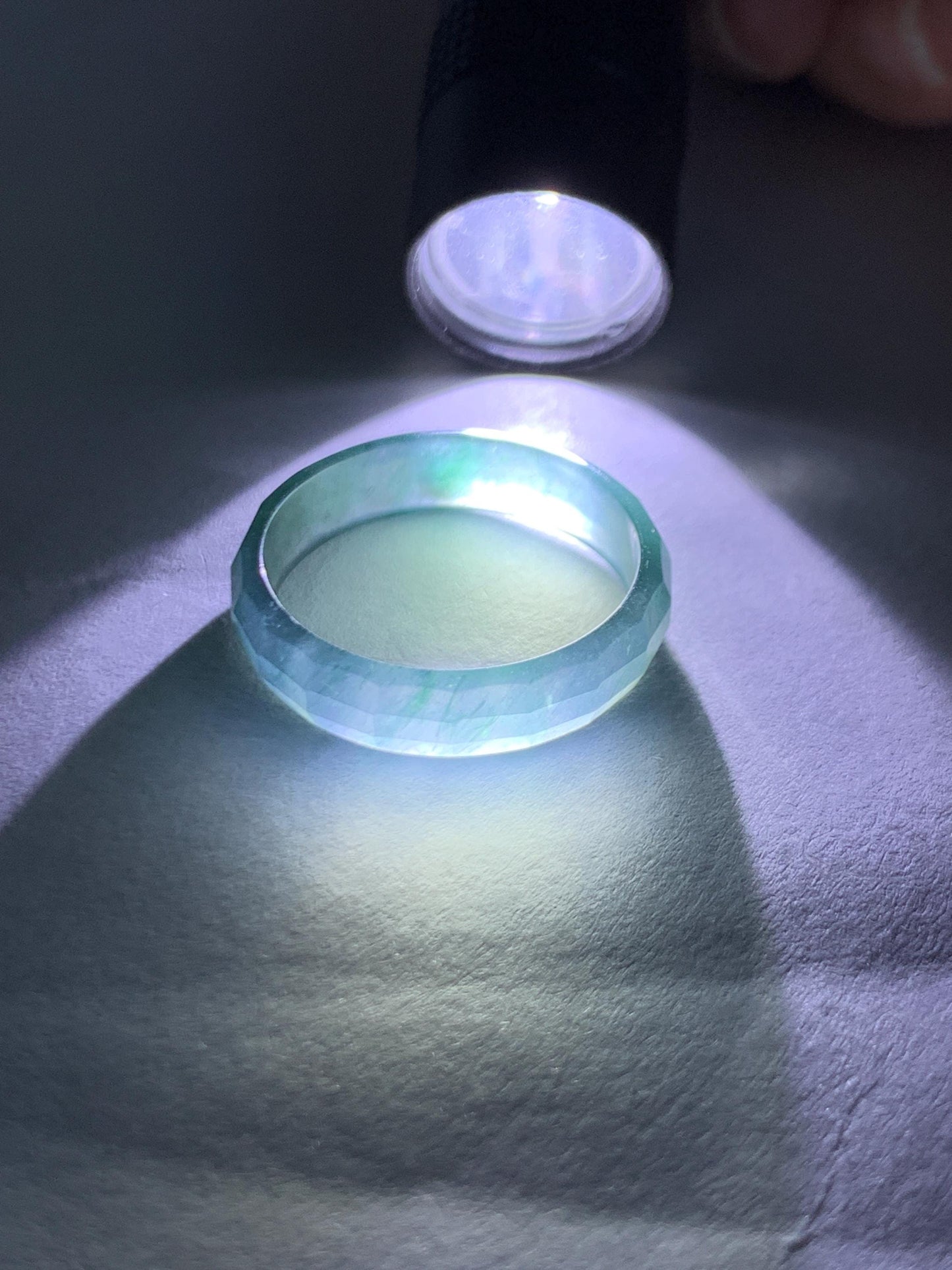 Natural Grade A Guatemalan Icy Highly Translucent Teal Blue Green Marbled Jade Jadeite Faceted Band Ring Size 7.75 US 天然冰危蓝飘花翡翠切割面戒圈 WLQ220A