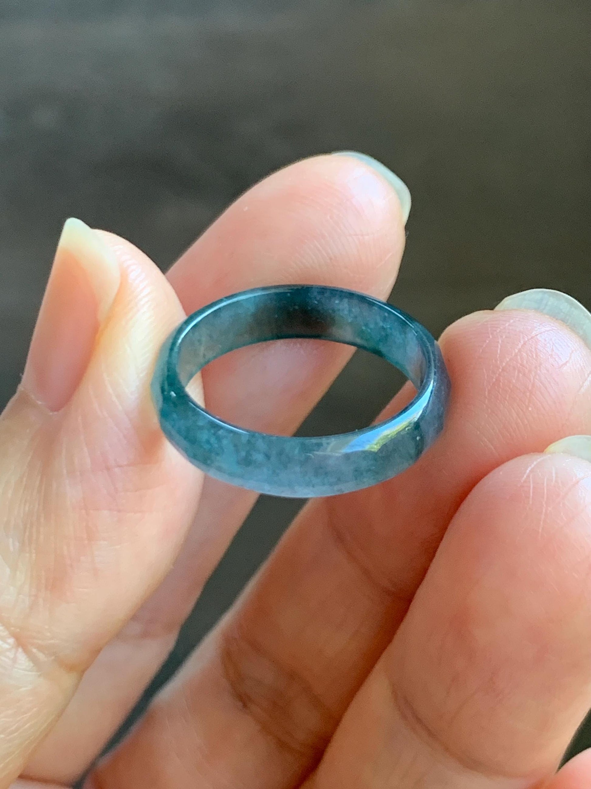 Natural Grade A Guatemalan Icy Highly Translucent Teal Blue Green Marbled Jade Jadeite Faceted Band Ring Size 6.5 US 天然冰危蓝飘花翡翠切割面戒圈 WLQ220C