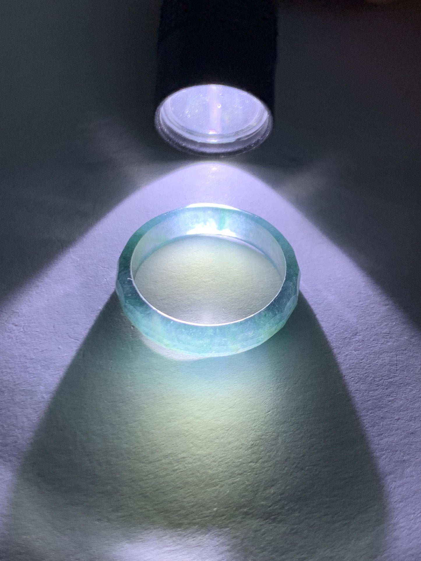 Natural Grade A Guatemalan Icy Highly Translucent Teal Blue Green Marbled Jade Jadeite Faceted Band Ring Size 6.5 US 天然冰危蓝飘花翡翠切割面戒圈 WLQ220C