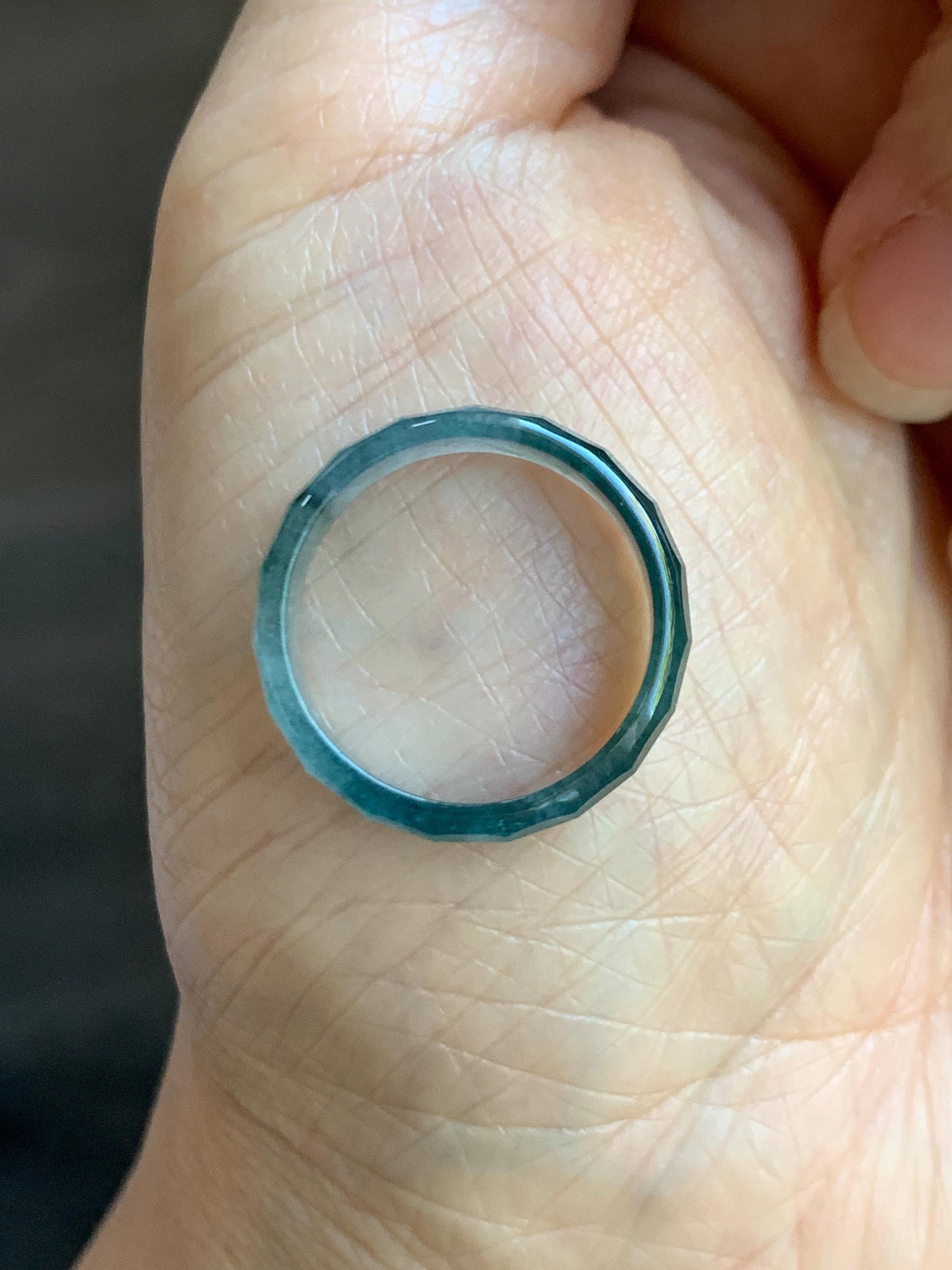 Natural Grade A Guatemalan Icy Highly Translucent Teal Blue Green Marbled Jade Jadeite Faceted Band Ring Size 6.5 US 天然冰危蓝飘花翡翠切割面戒圈 WLQ220C