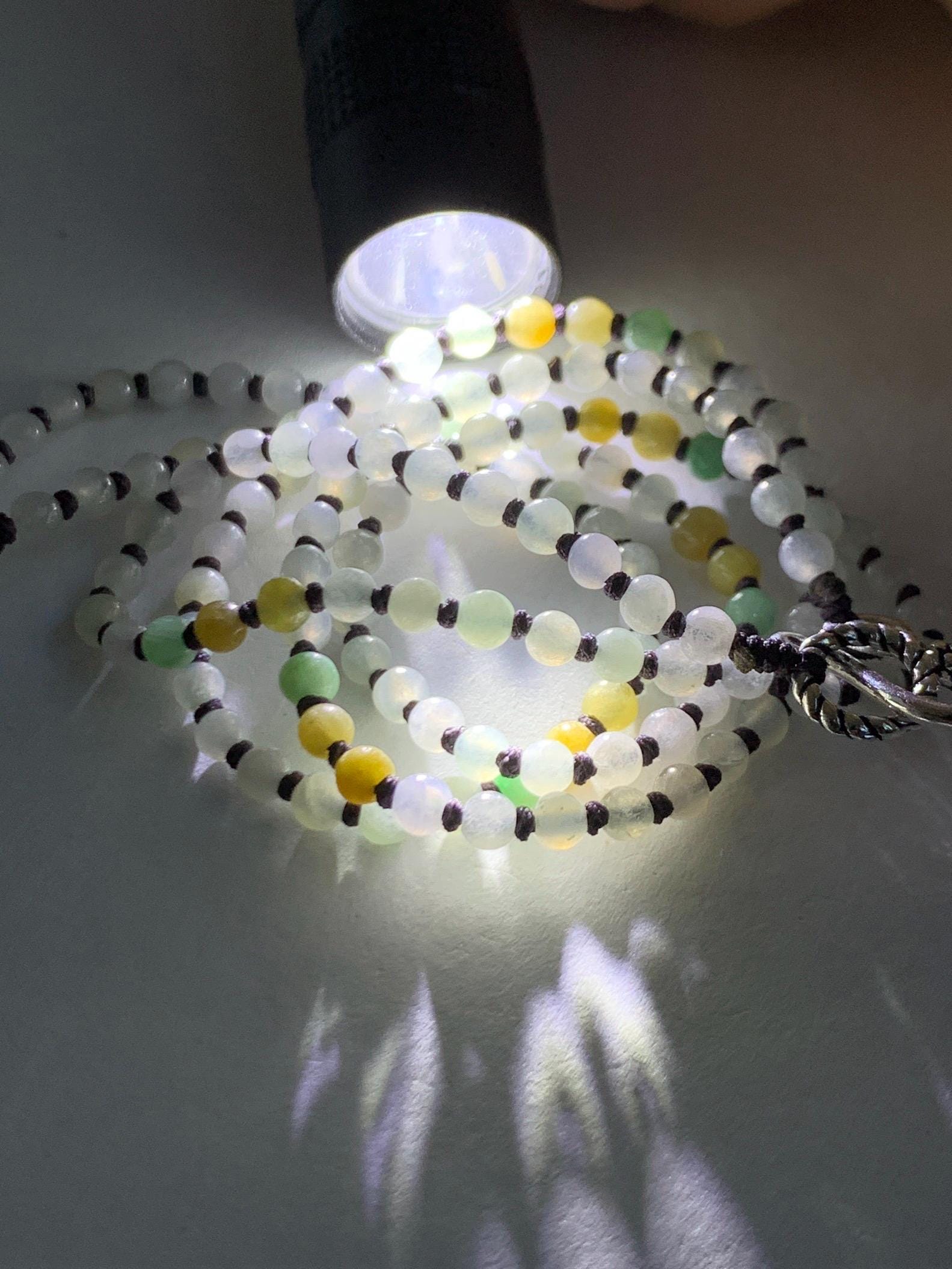 Natural Grade A Guatemalan Icy Translucent Dark Teal Blue Jade Jadeite Carved Vajra Pendant Beaded Necklace 21” 天然冰危蓝绿翡翠降魔杵吊坠珠链项链 XMC354B