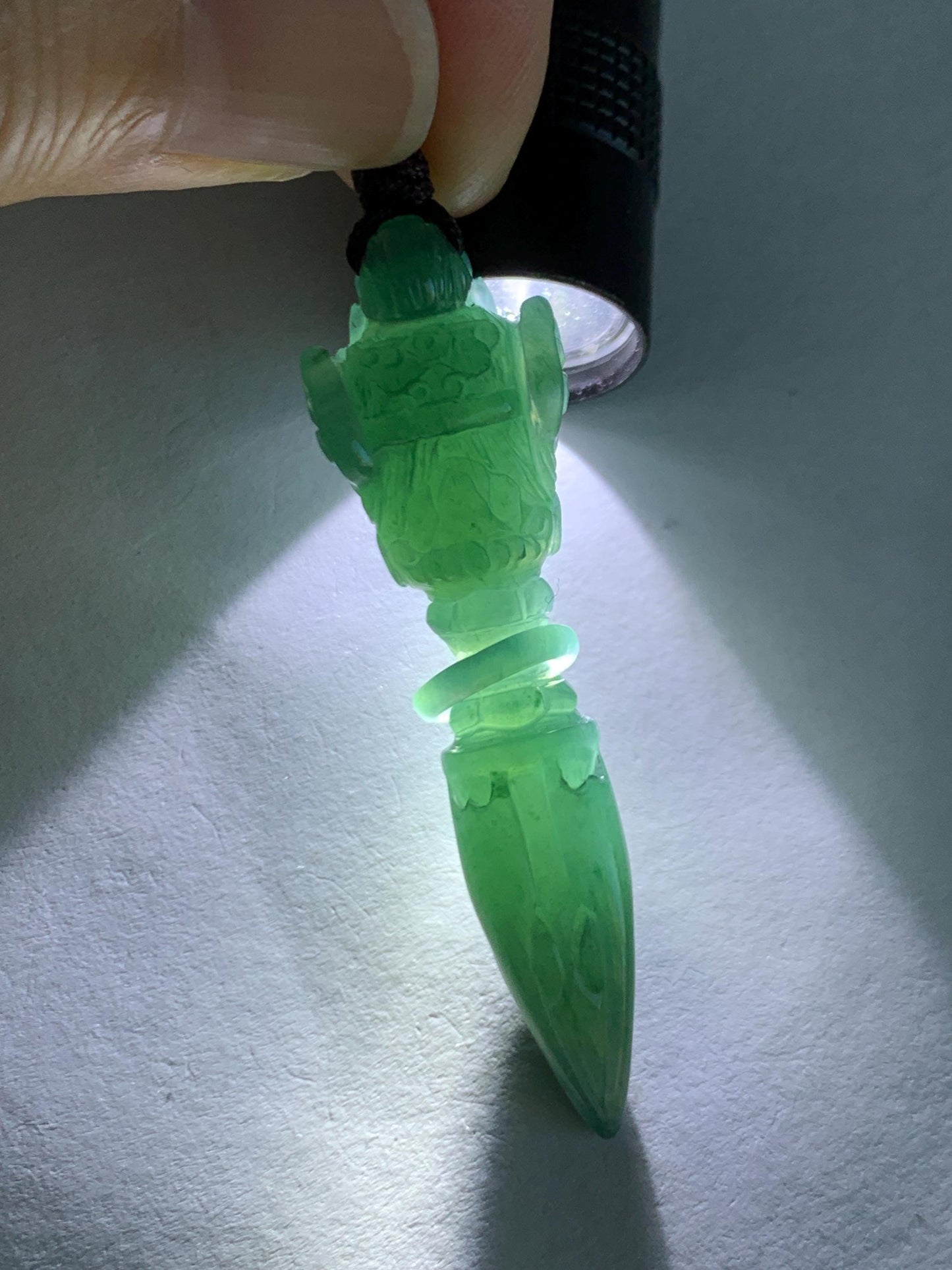 Natural Grade A Guatemalan Icy Translucent Dark Teal Blue Jade Jadeite Carved Vajra Pendant Beaded Necklace 21” 天然冰危蓝绿翡翠降魔杵吊坠珠链项链 XMC354B