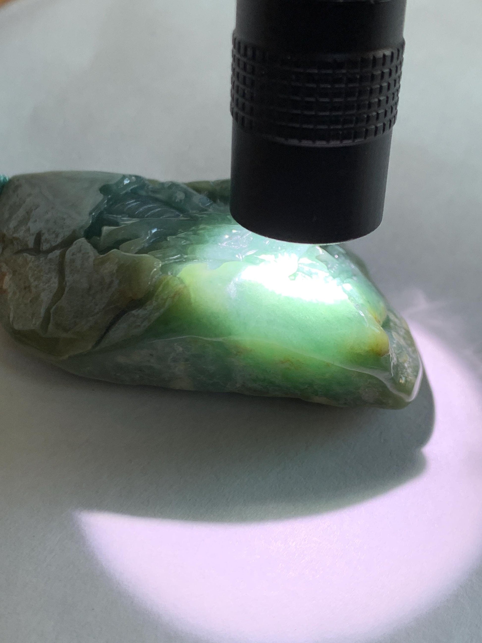 Natural Grade A Guatemalan Icy Dark Dusty Blue Jade Jadeite with Rind Carved Dragon Pendant Rope Necklace 26.5" 52g 天然危蓝翡翠龙破石皮壳料吊坠 PGL180L