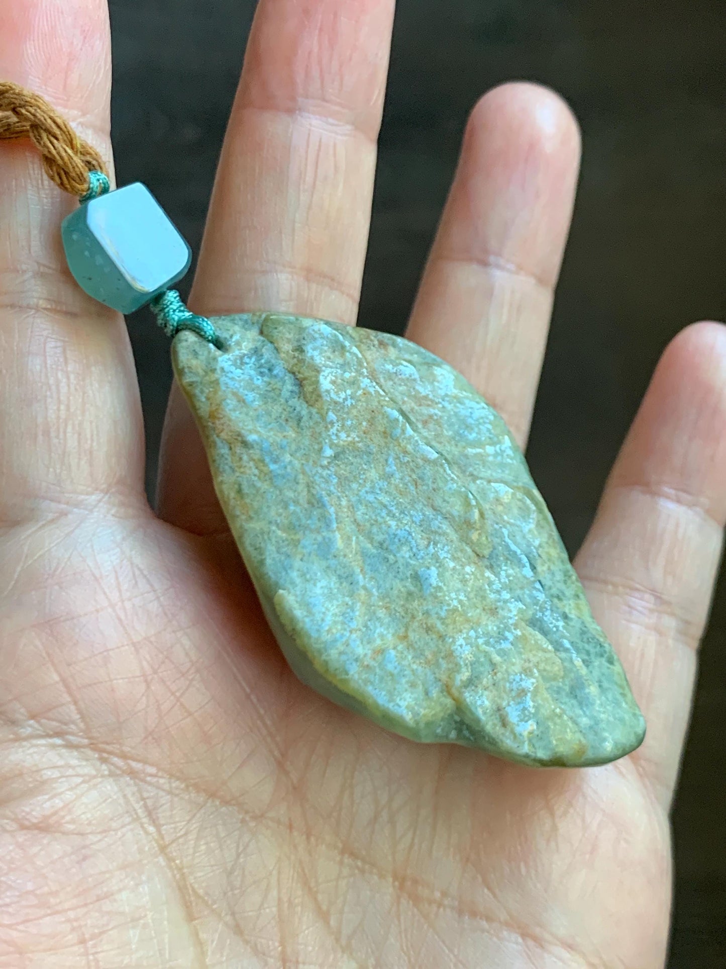 Natural Grade A Guatemalan Icy Dark Dusty Blue Jade Jadeite with Rind Carved Dragon Pendant Rope Necklace 26.5" 52g 天然危蓝翡翠龙破石皮壳料吊坠 PGL180L