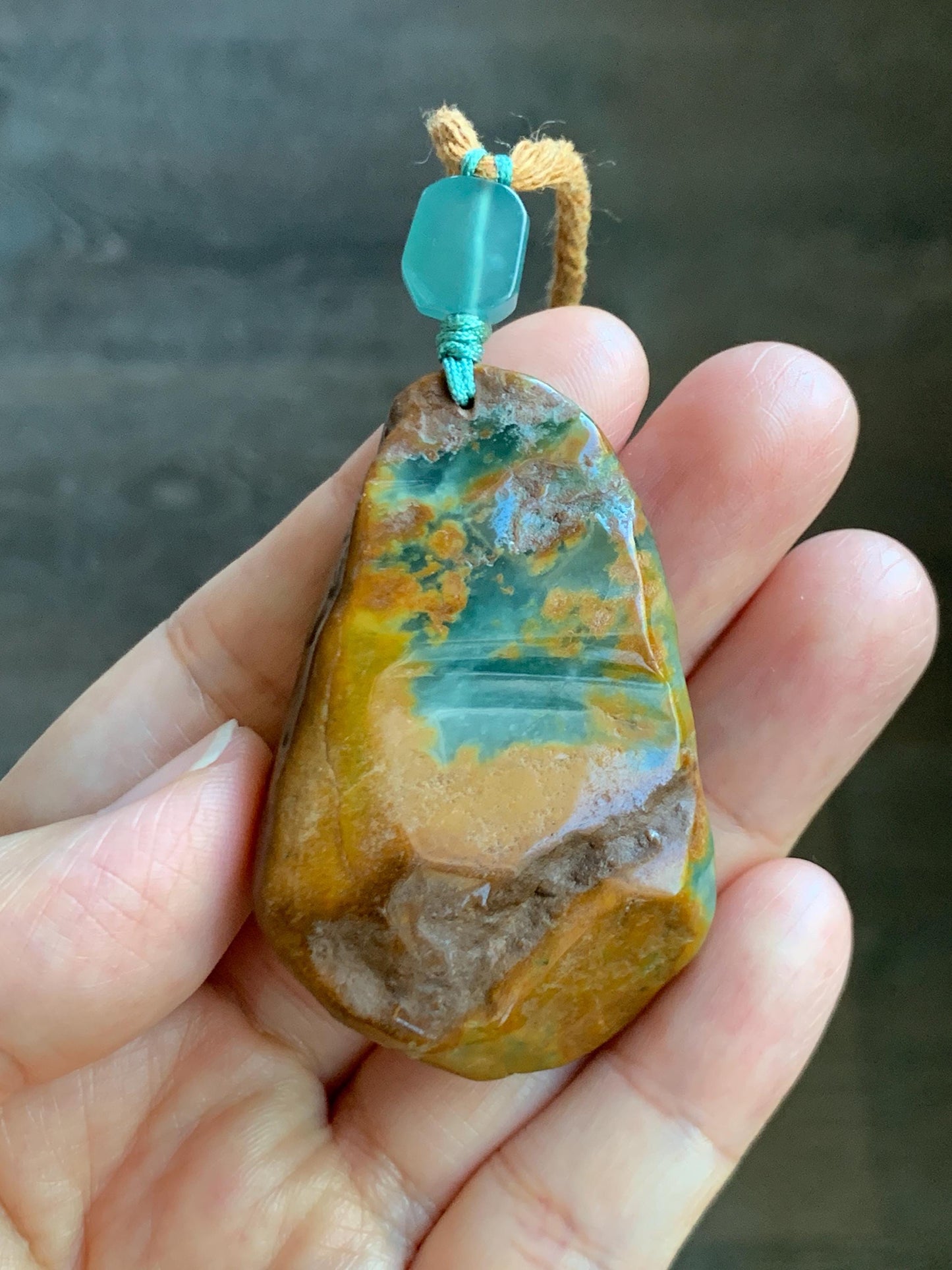 Natural Grade A Guatemalan Icy Dark Teal Blue Jade Jadeite with Brown Rind Carved Dragon Pendant Rope Necklace 26.5" 天然危蓝翡翠龙破石皮壳料吊坠PGL180H
