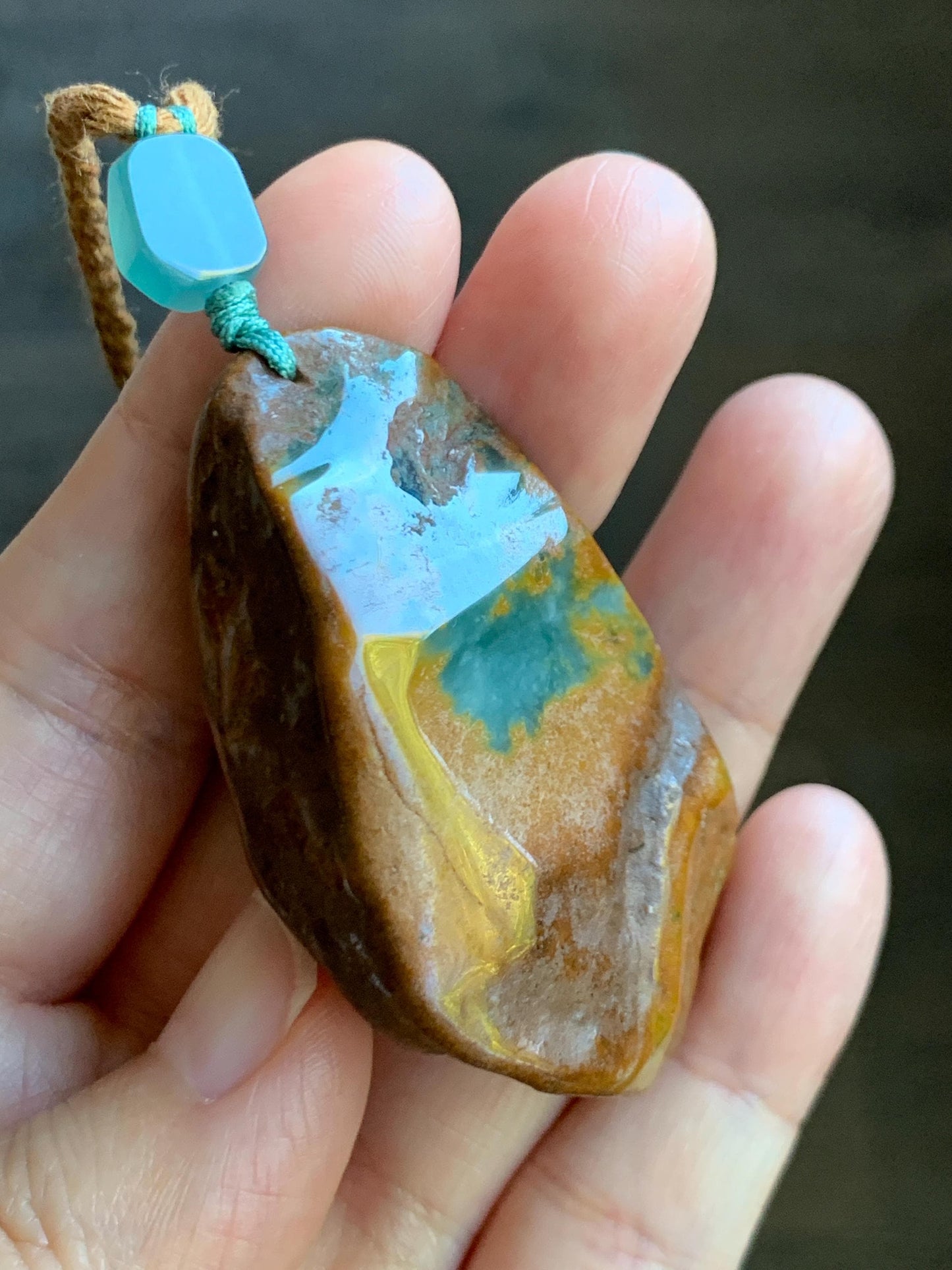 Natural Grade A Guatemalan Icy Dark Teal Blue Jade Jadeite with Brown Rind Carved Dragon Pendant Rope Necklace 26.5" 天然危蓝翡翠龙破石皮壳料吊坠PGL180H