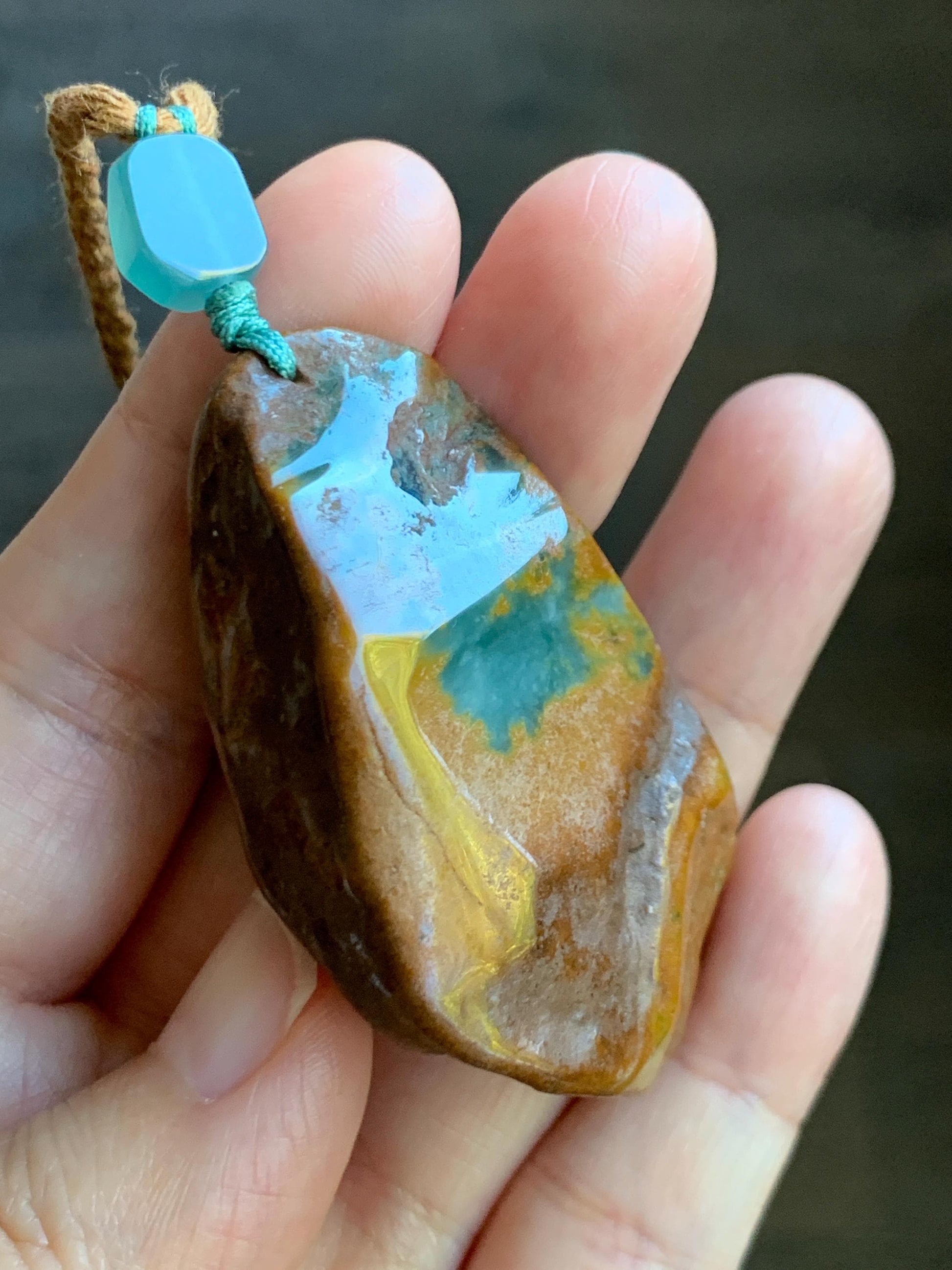 Natural Grade A Guatemalan Icy Dark Teal Blue Jade Jadeite with Brown Rind Carved Dragon Pendant Rope Necklace 26.5" 天然危蓝翡翠龙破石皮壳料吊坠PGL180H