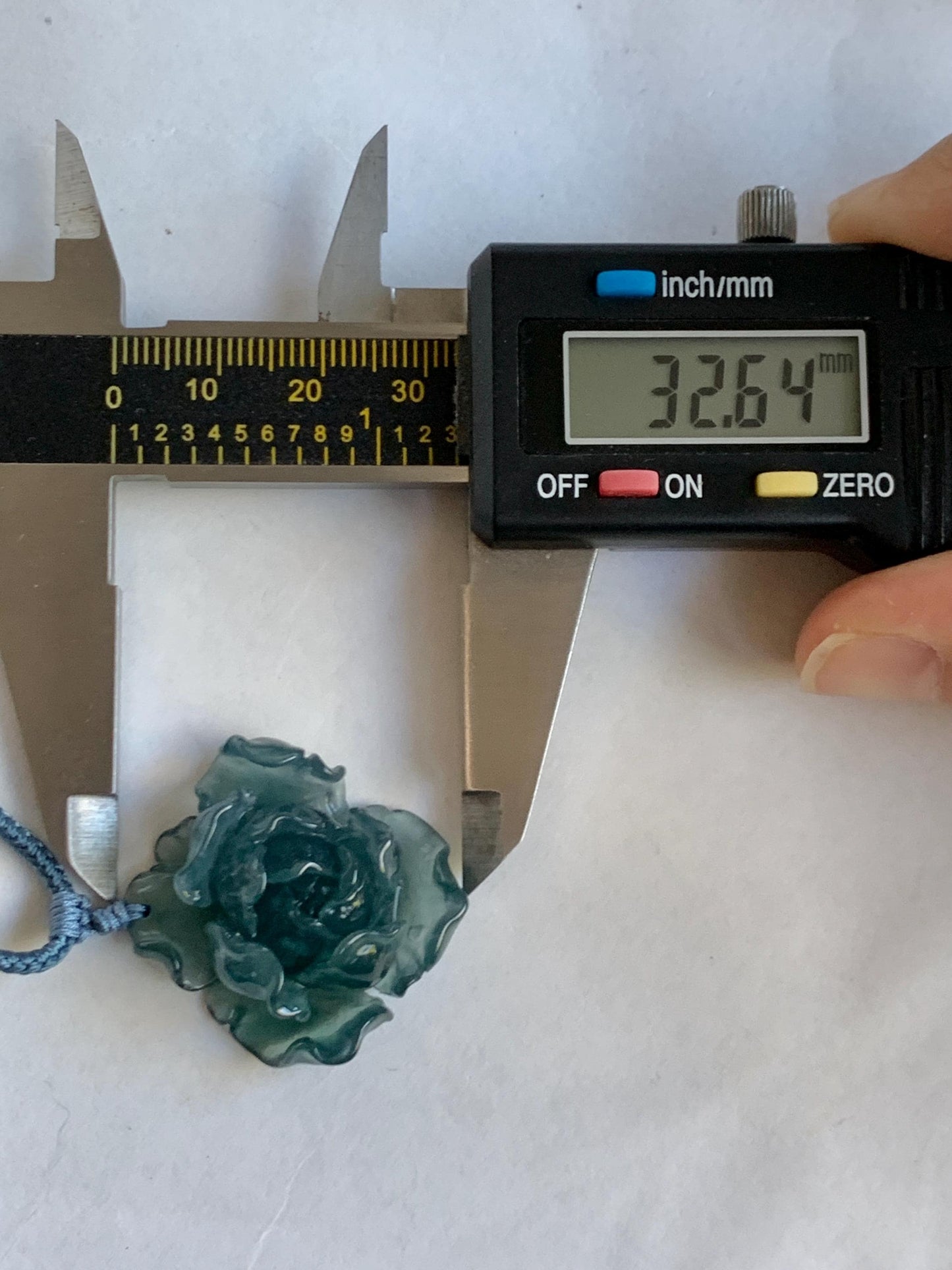 Natural Grade A Guatemalan Icy Highly Translucent Dark Aegean Blue Jade Jadeite Peony Flower Pendant Rope Necklace 25” 天然冰危深蓝翡翠牡丹花吊坠挂件NZL271