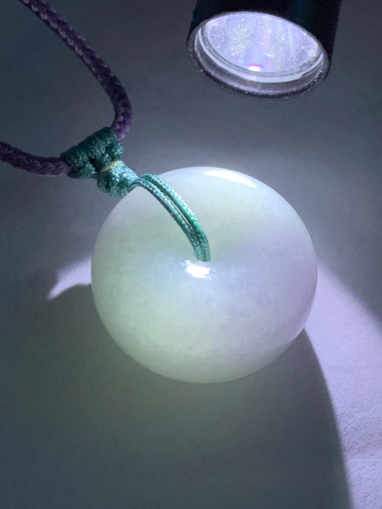 Natural Grade A Icy Translucent Pastel Purple Green Spring Color Jadeite Ping An Kou Donut Pendant Rope Necklace 25” 天然冰淡春彩翡翠平安扣吊坠项链 CHC203A