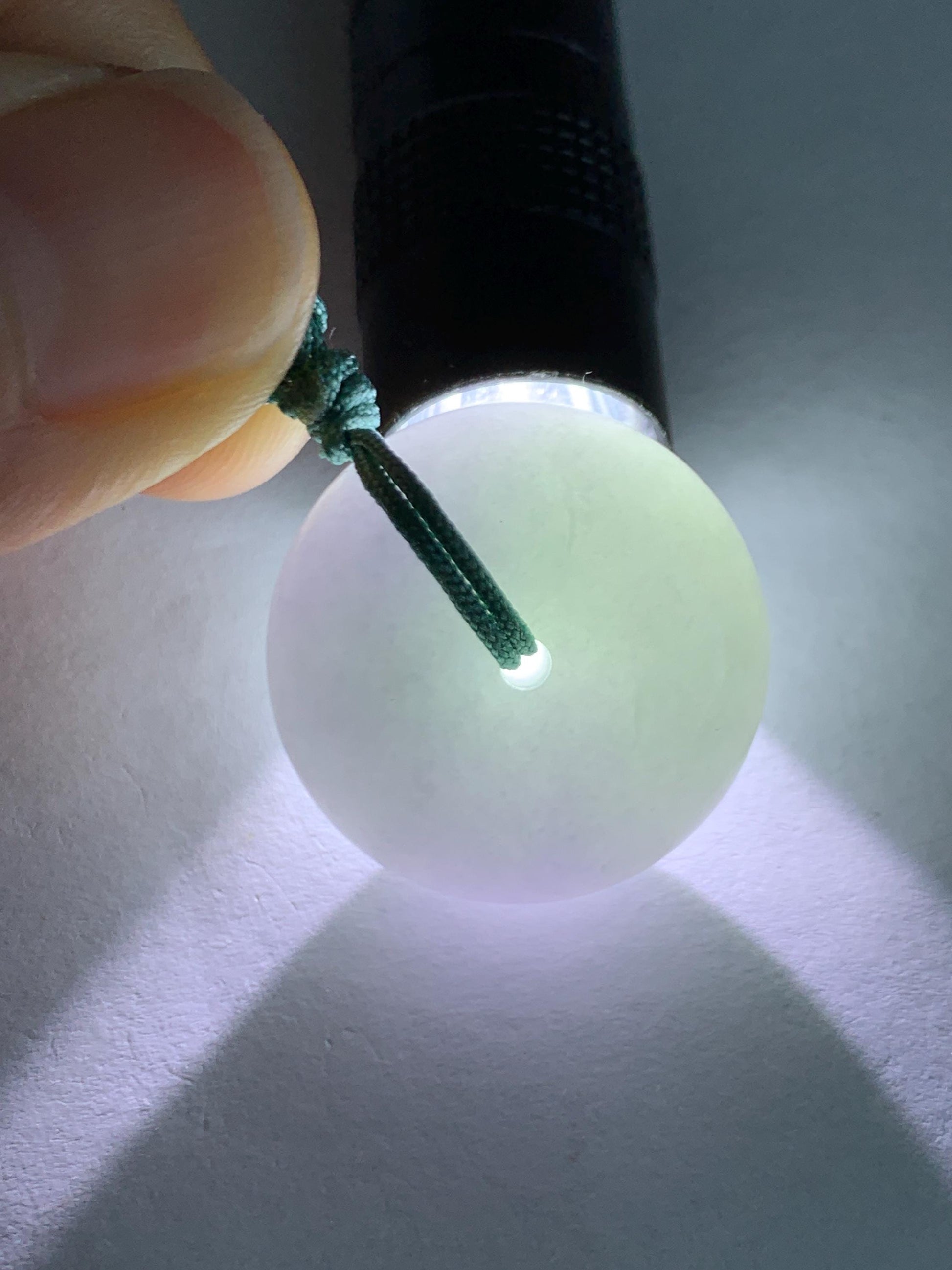 Natural Grade A Icy Translucent Pastel Purple Green Spring Color Jadeite Ping An Kou Donut Pendant Rope Necklace 25” 天然冰淡春彩翡翠平安扣吊坠项链 CHC203A