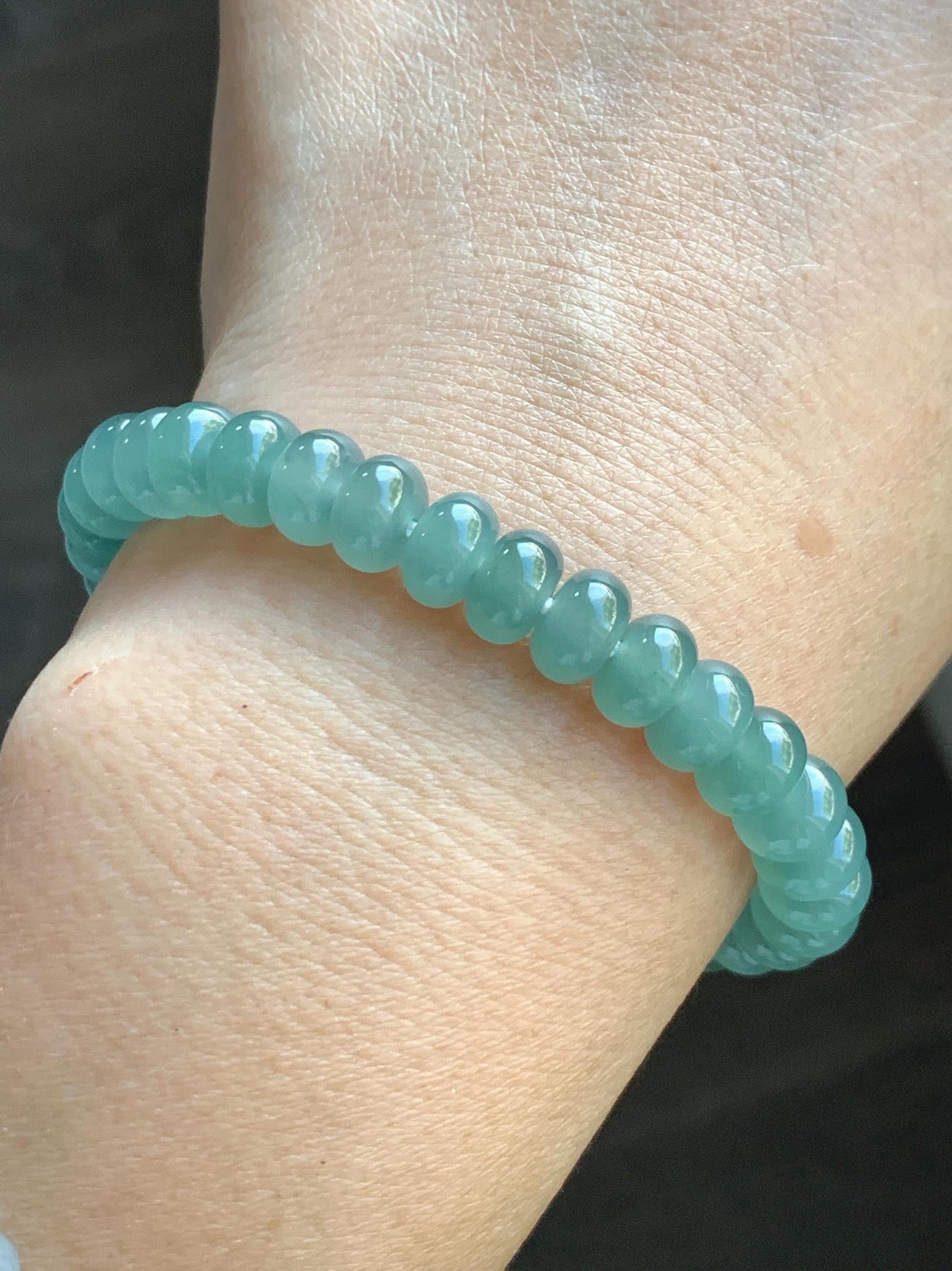 Certified Natural Grade A Guatemalan Icy Translucent Dusty Teal Green Jade Jadeite Drum Beads Beaded Bracelet 8mm 6.75” 22g 天然冰危浅蓝绿翡翠鼓珠手串276