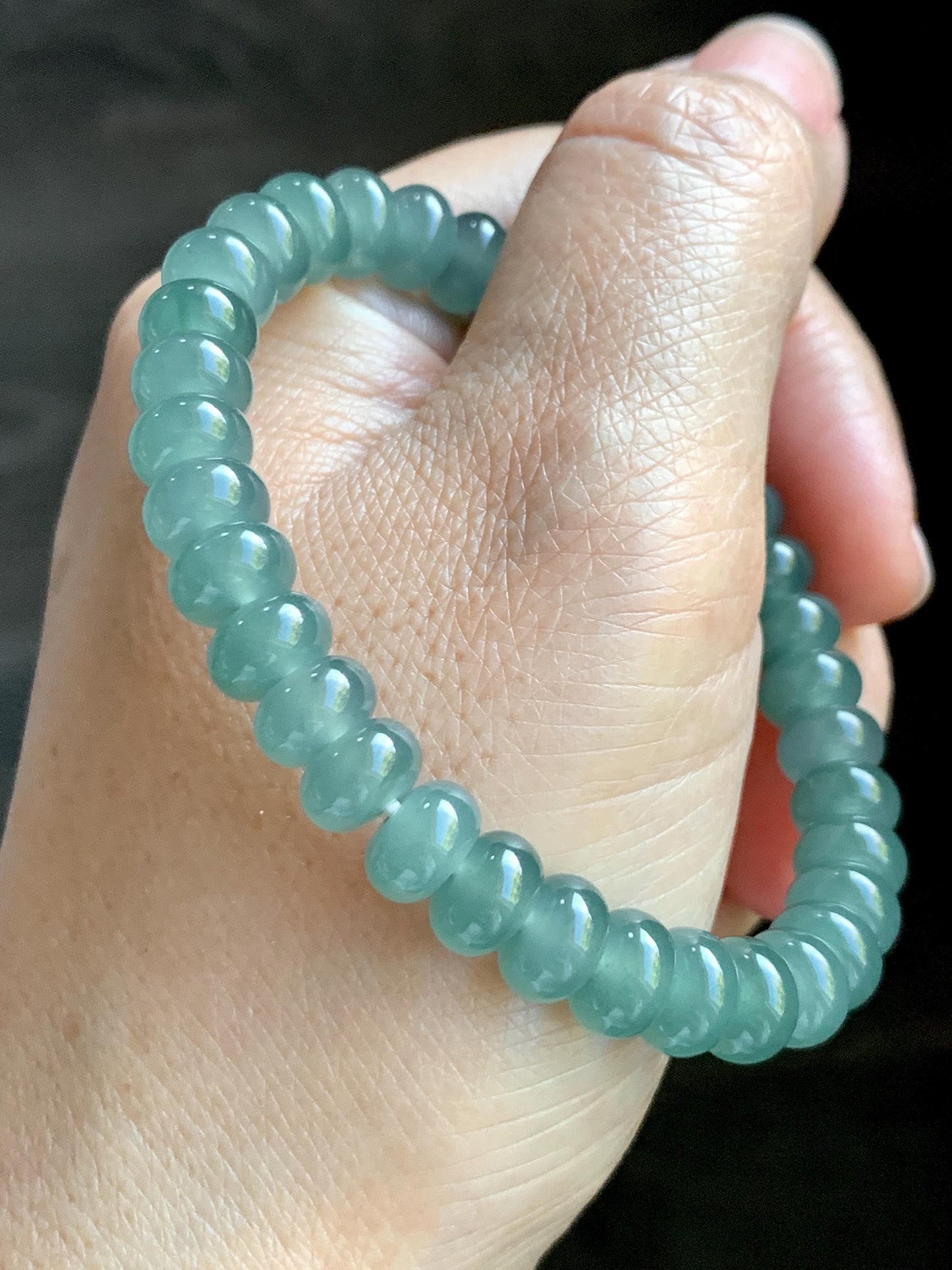Certified Natural Grade A Guatemalan Icy Translucent Dusty Teal Green Jade Jadeite Drum Beads Beaded Bracelet 8mm 6.75” 22g 天然冰危浅蓝绿翡翠鼓珠手串276