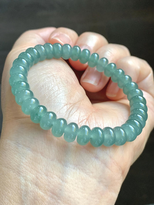 Certified Natural Grade A Guatemalan Icy Translucent Dusty Teal Green Jade Jadeite Drum Beads Beaded Bracelet 8mm 6.75” 22g 天然冰危浅蓝绿翡翠鼓珠手串276