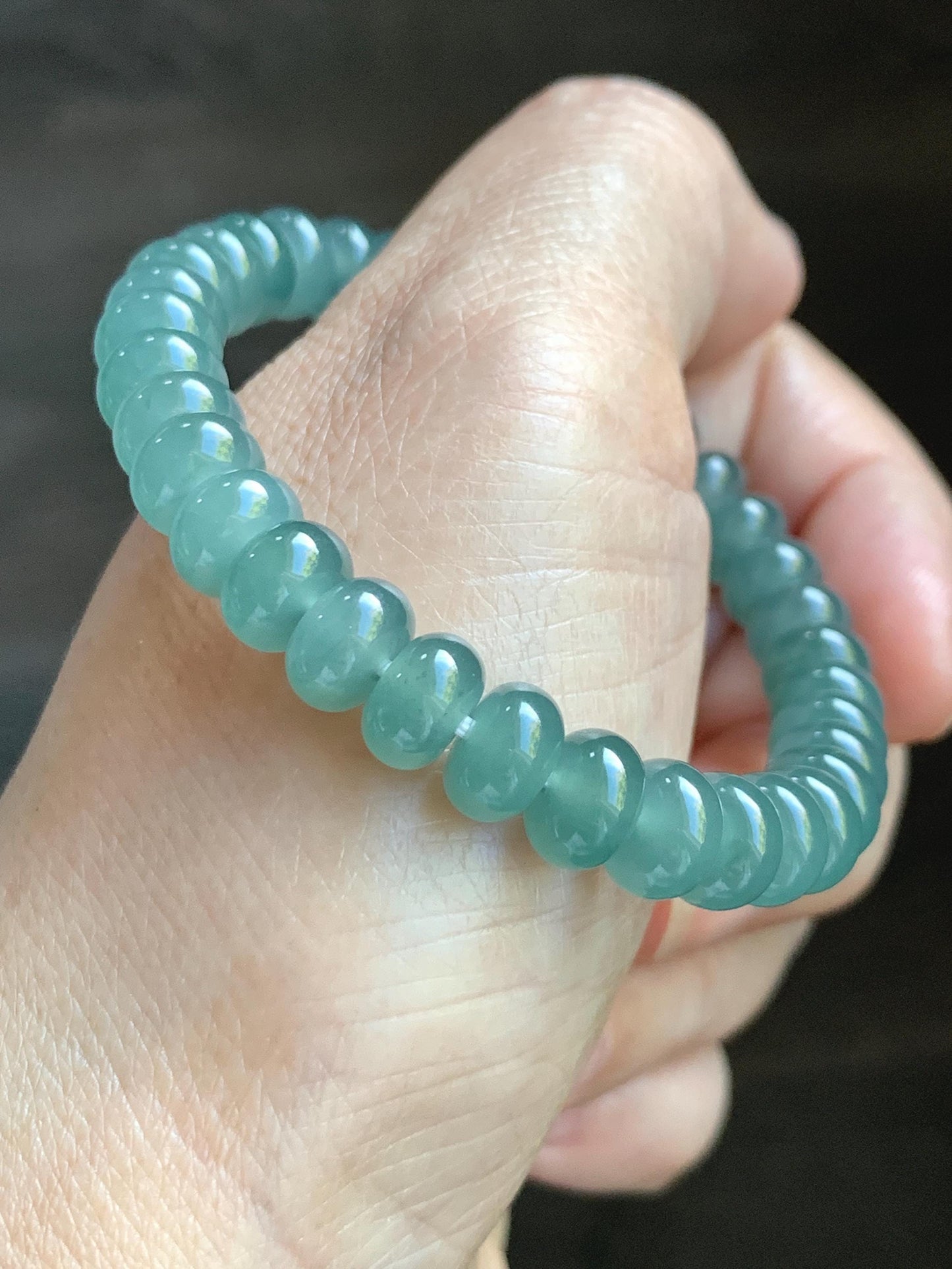 Certified Natural Grade A Guatemalan Icy Translucent Dusty Teal Green Jade Jadeite Drum Beads Beaded Bracelet 8mm 6.75” 22g 天然冰危浅蓝绿翡翠鼓珠手串276