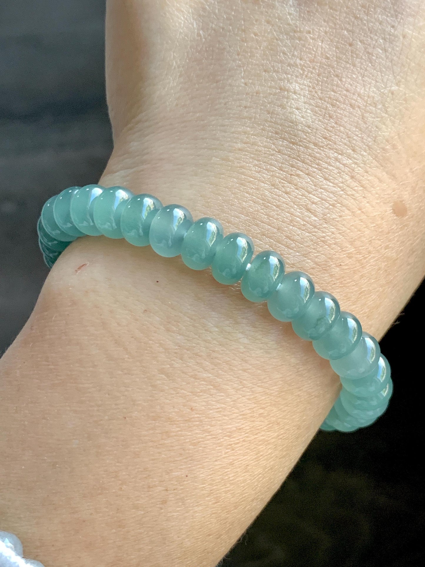 Certified Natural Grade A Guatemalan Icy Translucent Dusty Teal Green Jade Jadeite Drum Beads Beaded Bracelet 8mm 6.75” 22g 天然冰危浅蓝绿翡翠鼓珠手串276