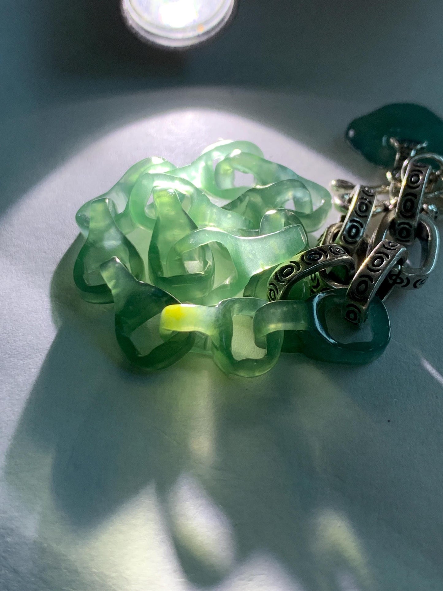 Natural Grade A Guatemalan Icy Teal Blue Jade Jadeite Interlocking Dragon Bone Chain Charm Bracelet Sterling Silver 6.75" 天然冰胶危蓝翡翠龙骨链手链 SLR