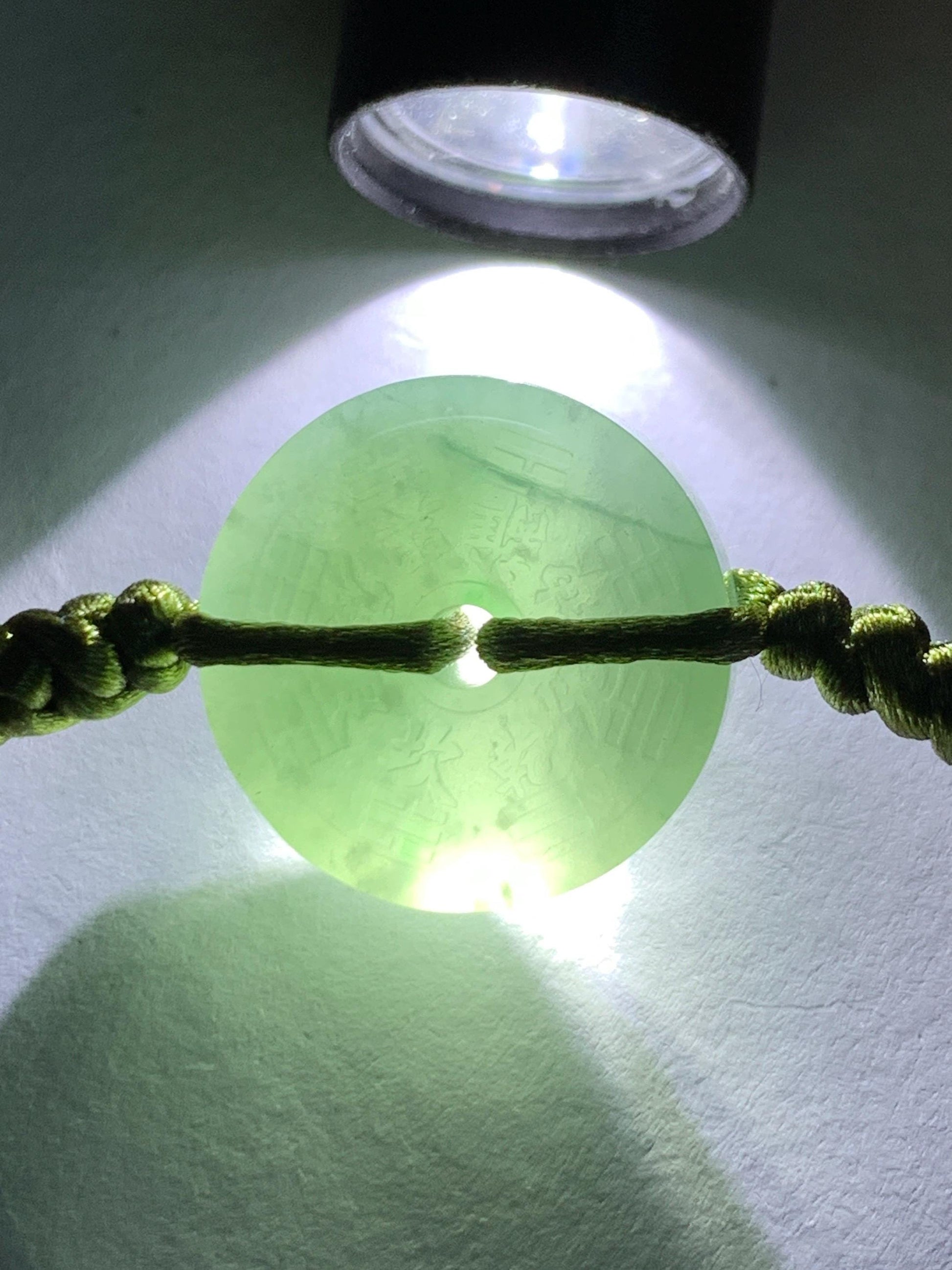 Natural Grade A Guatemalan Icy Translucent Light Teal Green Jadeite Mountain Ghost Eight Trigrams Coin Rope Bracelet 天然冰危浅蓝绿翡翠山鬼护身符手绳 SGS105