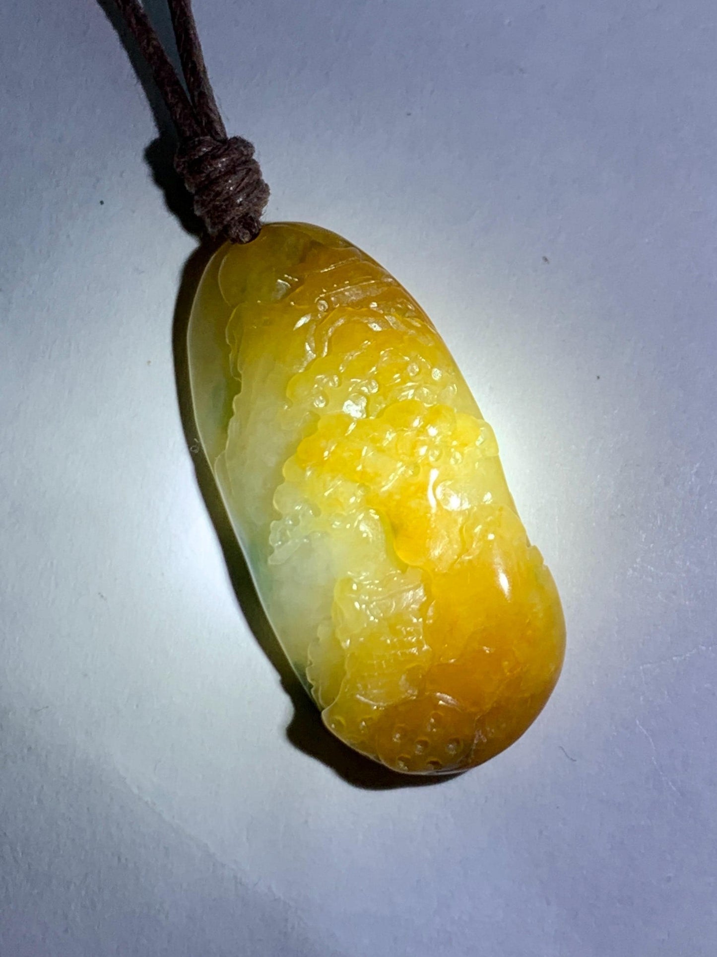 Natural Grade A Icy Translucent Bicolored Yellow & Green Jade Jadeite Shan Shui Nature Pendant Rope Necklace 25" 8g 天然冰黄飘绿花翡翠山水牌吊坠 SCH248