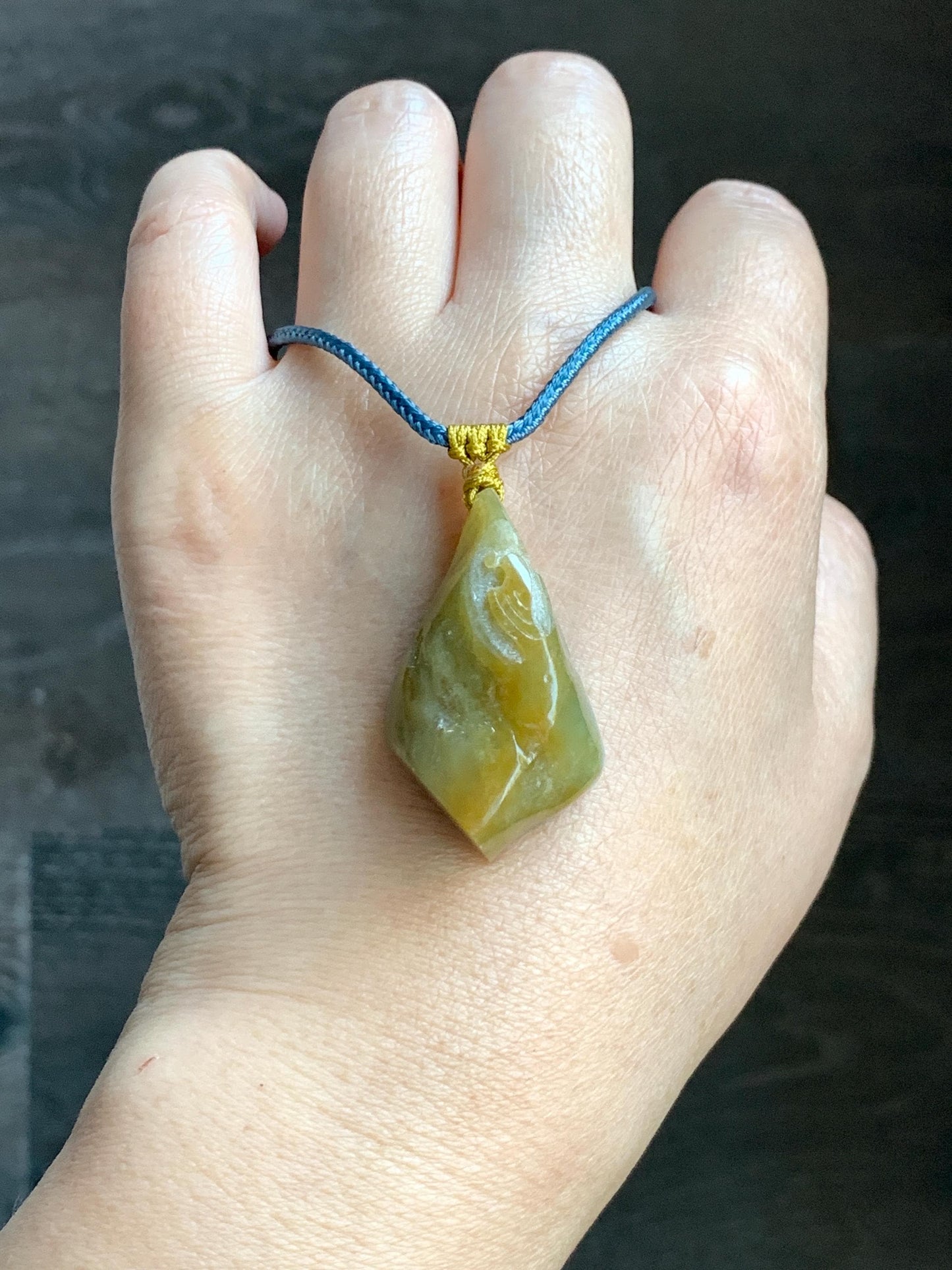 Natural Grade A Icy Translucent Bicolored Yellow & Purplish Blue Jade Jadeite Wu Dao Pendant Rope Necklace 24.5” 18g 天然冰黄蓝紫翡翠随形悟道吊坠 SCW220