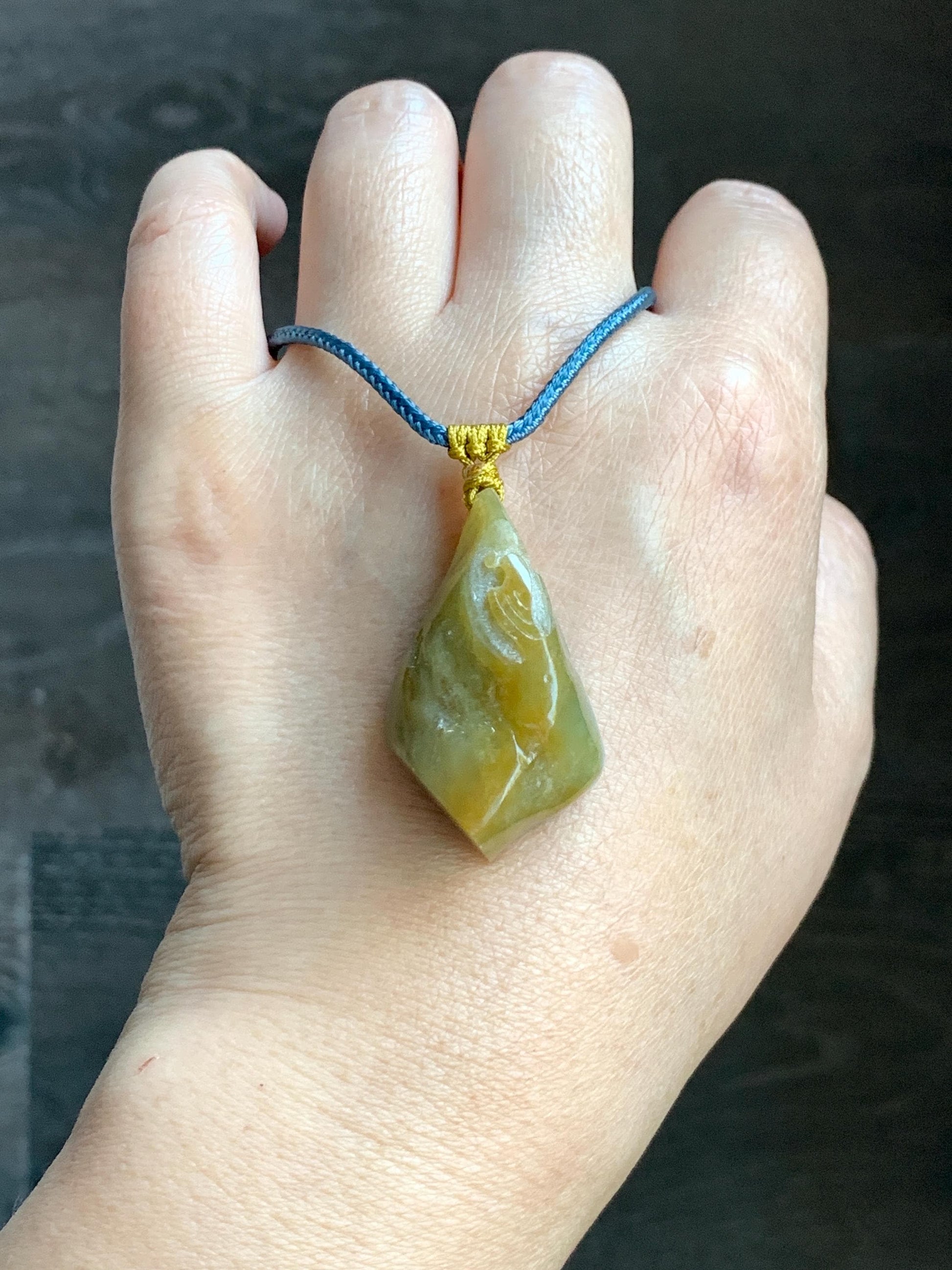 Natural Grade A Icy Translucent Bicolored Yellow & Purplish Blue Jade Jadeite Wu Dao Pendant Rope Necklace 24.5” 18g 天然冰黄蓝紫翡翠随形悟道吊坠 SCW220