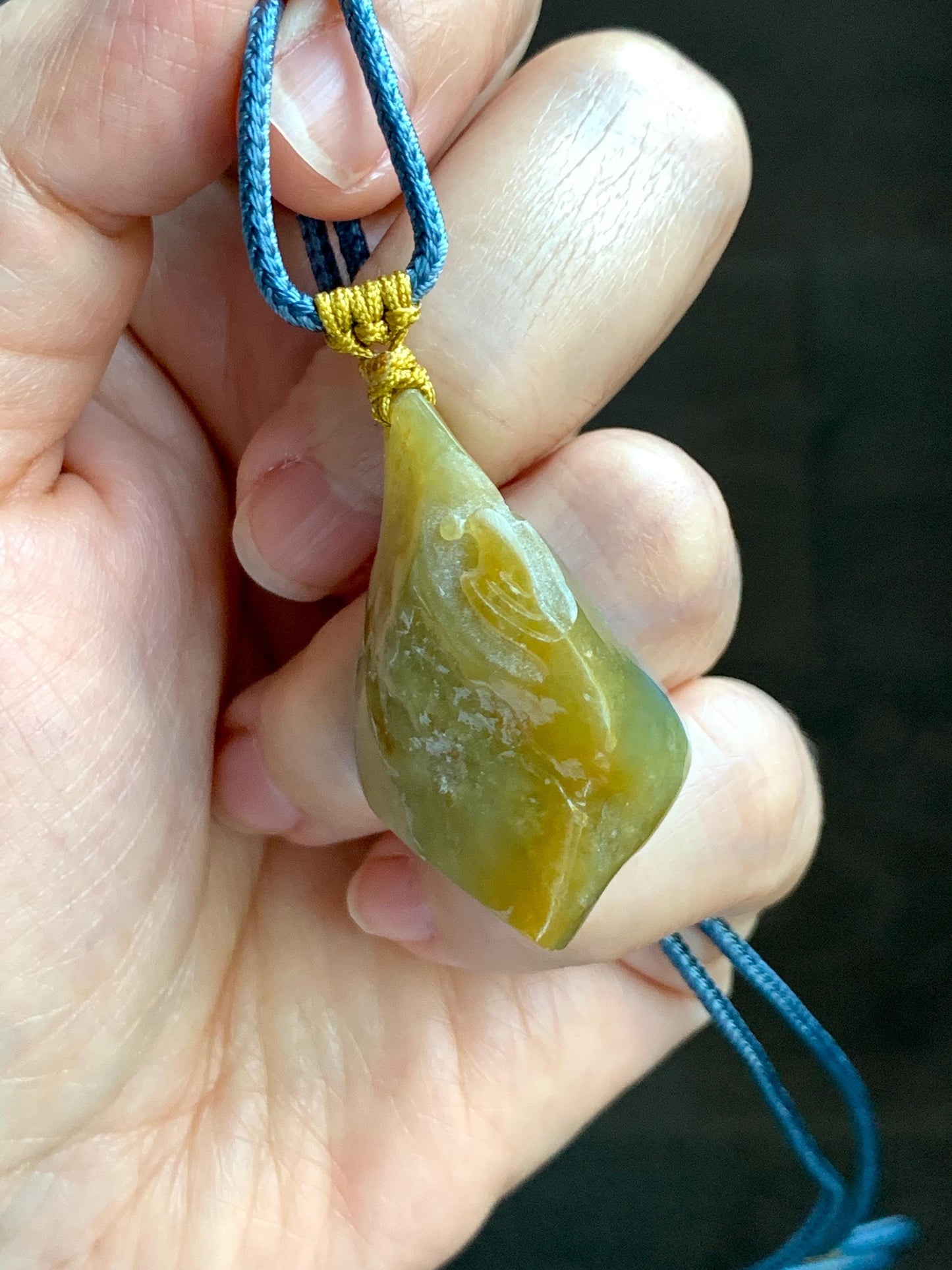 Natural Grade A Icy Translucent Bicolored Yellow & Purplish Blue Jade Jadeite Wu Dao Pendant Rope Necklace 24.5” 18g 天然冰黄蓝紫翡翠随形悟道吊坠 SCW220