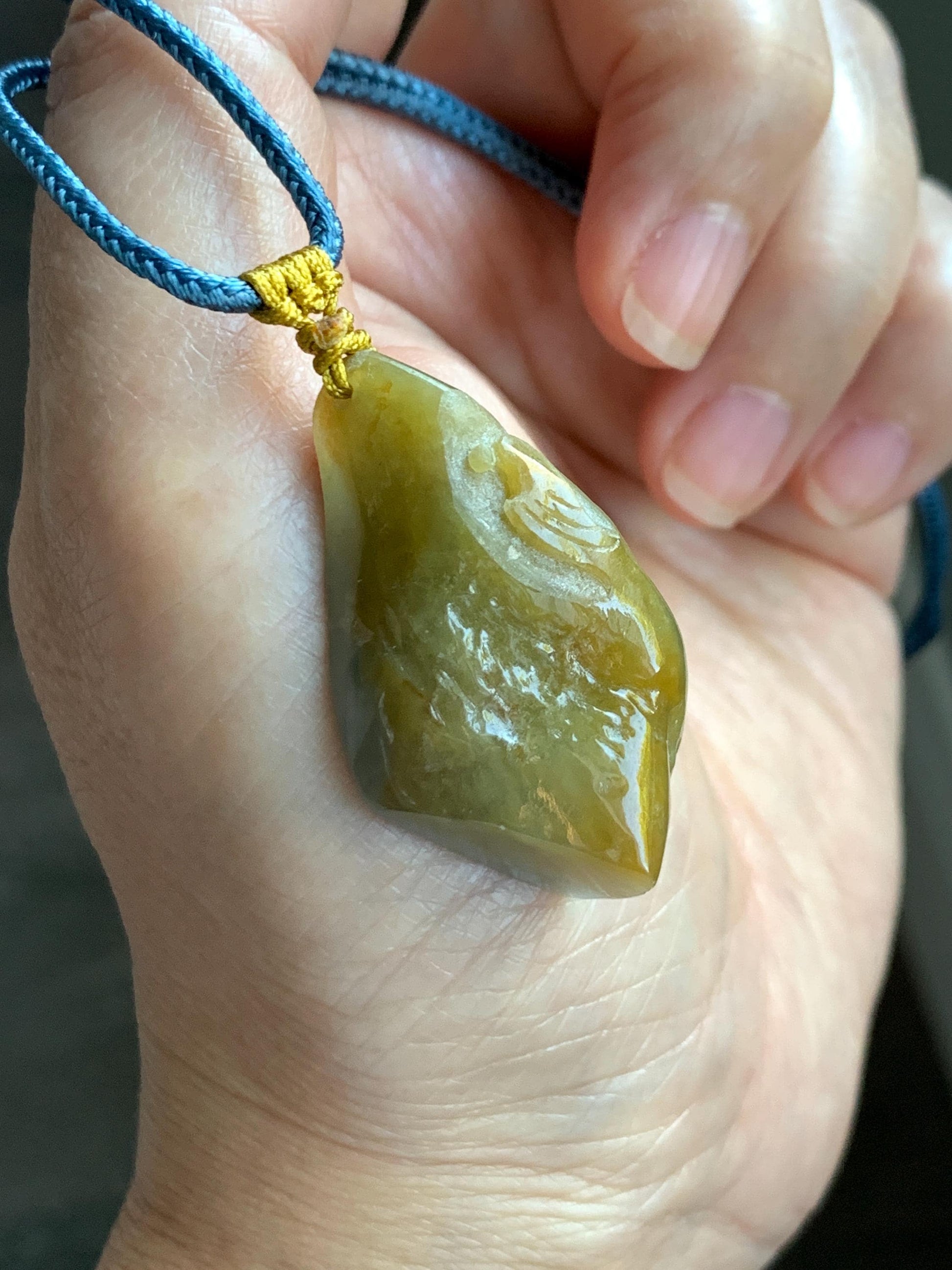 Natural Grade A Icy Translucent Bicolored Yellow & Purplish Blue Jade Jadeite Wu Dao Pendant Rope Necklace 24.5” 18g 天然冰黄蓝紫翡翠随形悟道吊坠 SCW220