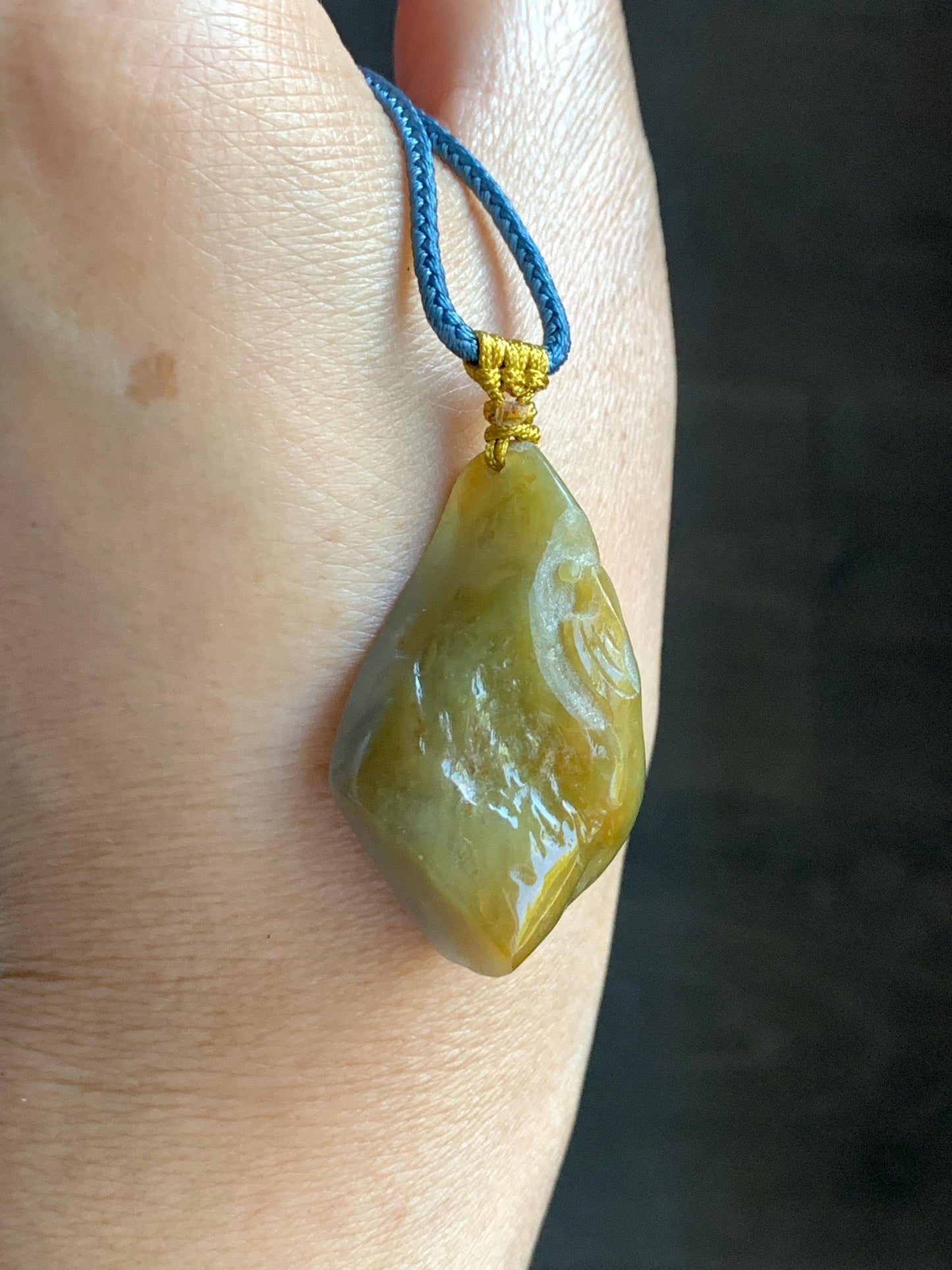 Natural Grade A Icy Translucent Bicolored Yellow & Purplish Blue Jade Jadeite Wu Dao Pendant Rope Necklace 24.5” 18g 天然冰黄蓝紫翡翠随形悟道吊坠 SCW220