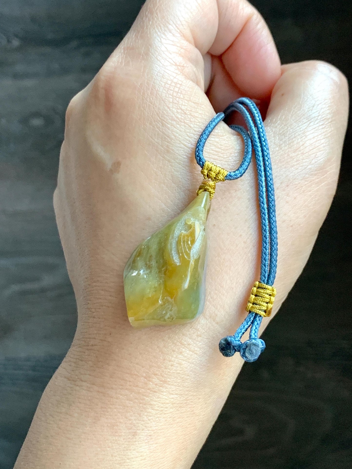 Natural Grade A Icy Translucent Bicolored Yellow & Purplish Blue Jade Jadeite Wu Dao Pendant Rope Necklace 24.5” 18g 天然冰黄蓝紫翡翠随形悟道吊坠 SCW220