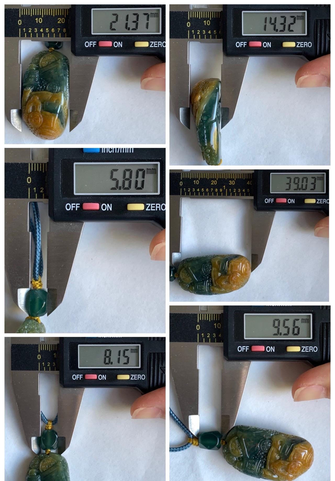 Natural Grade A Guatemalan Icy Translucent Dark Blue Yellow Marbled Jadeite The 8 Brokens Bapo Pendant Rope Necklace 天然冰危深蓝绿加黄翡翠八破图吊坠 WSH210