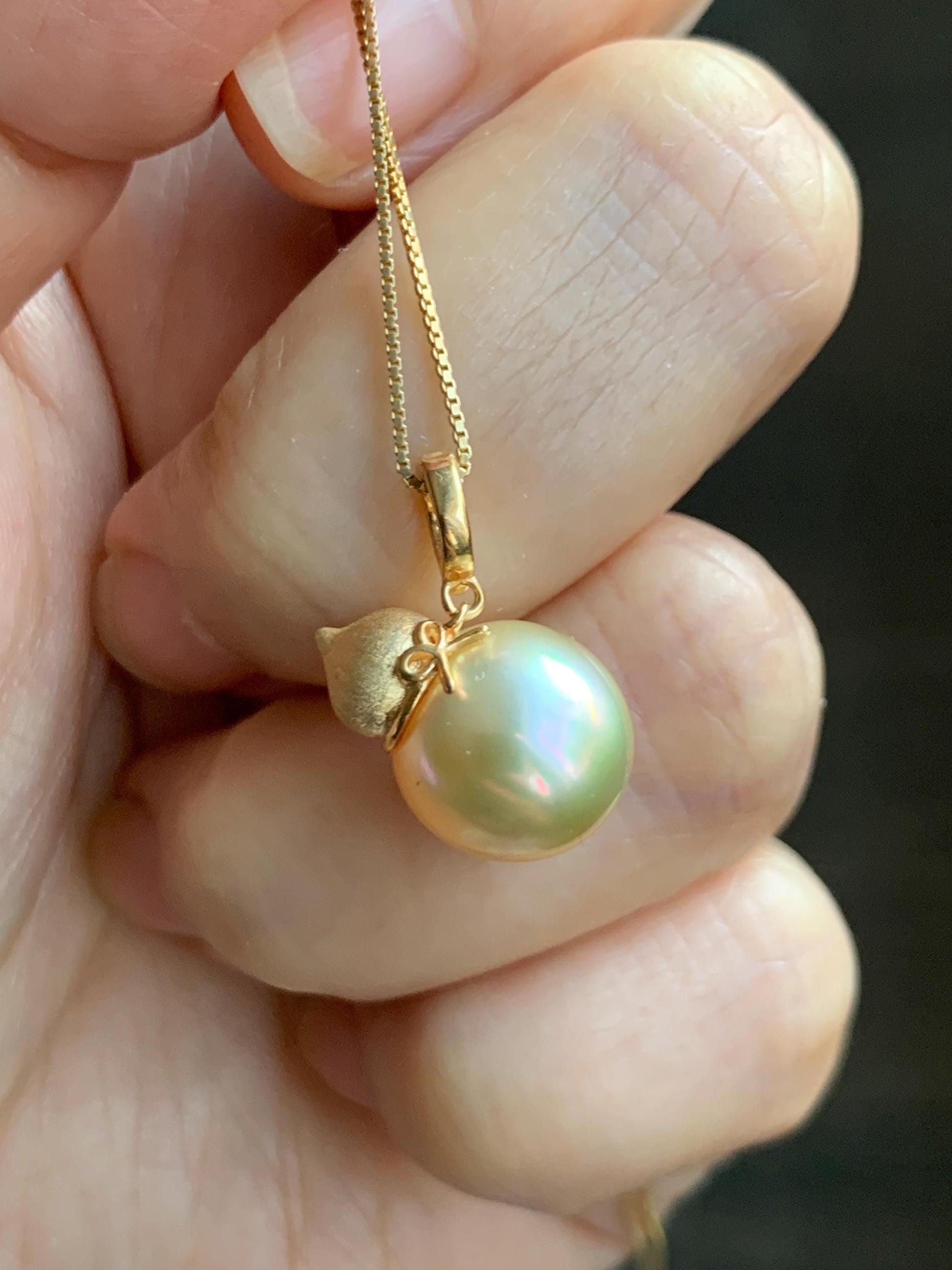 Natural Genuine Golden South Sea Pearl Gourd Hulu Pendant Solid Sterling Silver Yellow Gold Overlay 11.1mm 3g 天然南洋金珠葫芦吊坠 GSC561A
