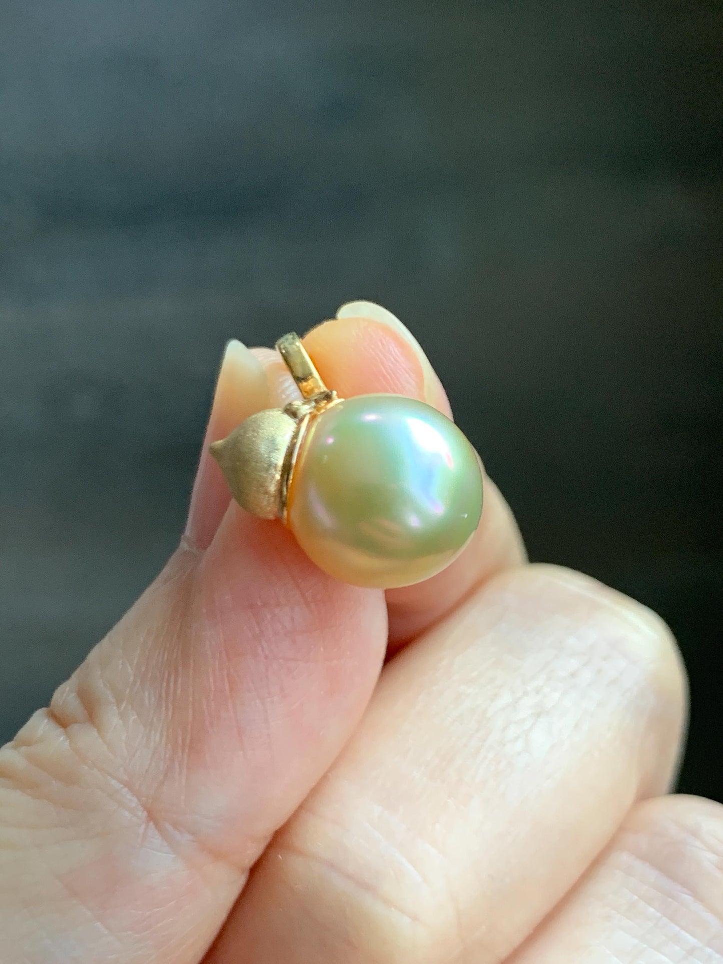 Natural Genuine Golden South Sea Pearl Gourd Hulu Pendant Solid Sterling Silver Yellow Gold Overlay 11.1mm 3g 天然南洋金珠葫芦吊坠 GSC561A