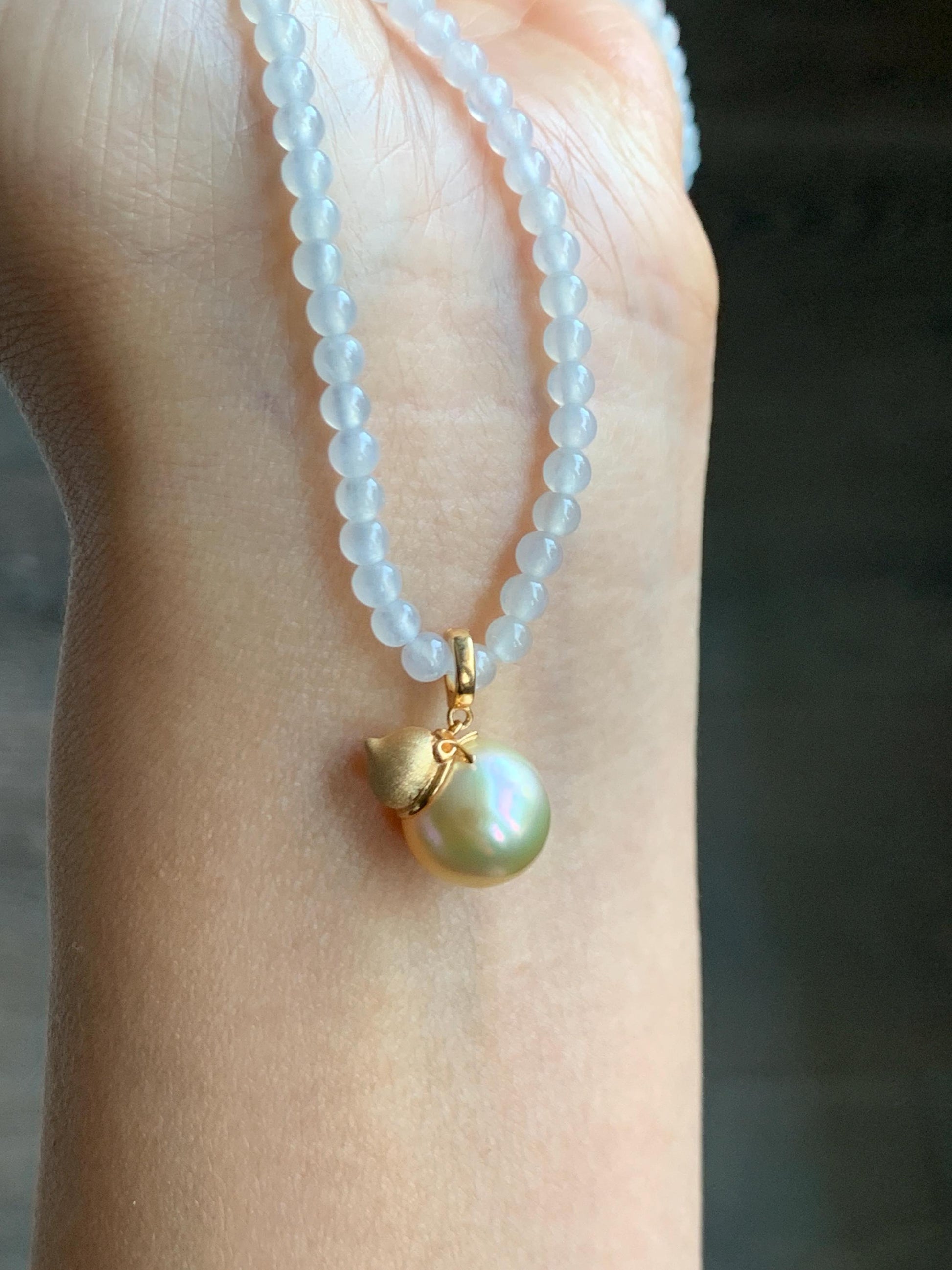 Natural Genuine Golden South Sea Pearl Gourd Hulu Pendant Solid Sterling Silver Yellow Gold Overlay 11.1mm 3g 天然南洋金珠葫芦吊坠 GSC561A