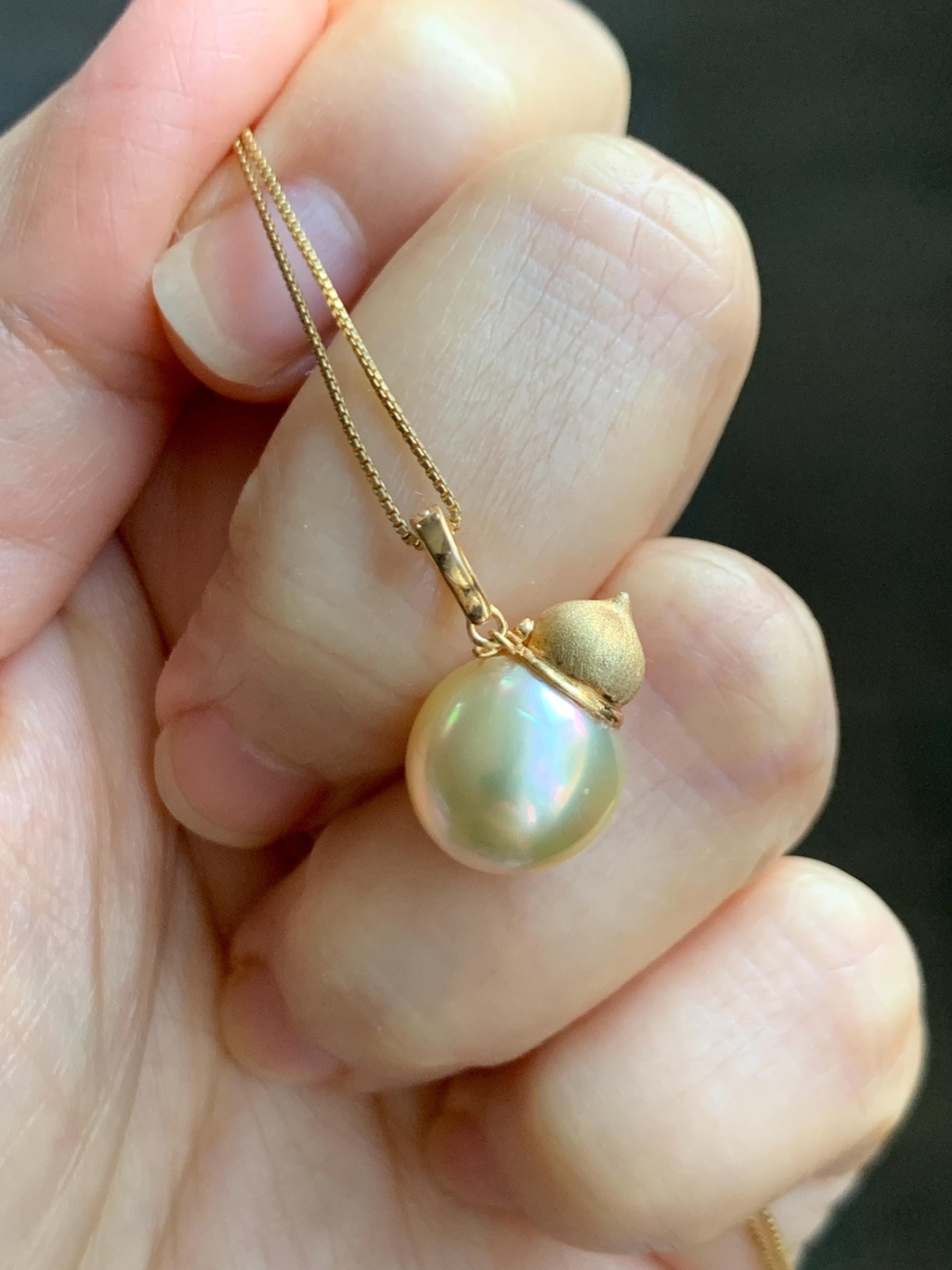 Natural Genuine Golden South Sea Pearl Gourd Hulu Pendant Solid Sterling Silver Yellow Gold Overlay 11.1mm 3g 天然南洋金珠葫芦吊坠 GSC561A