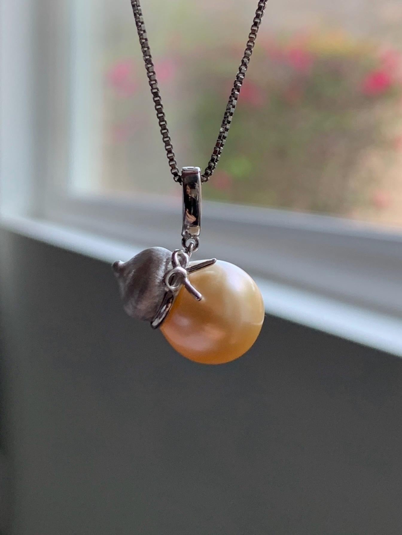 Natural Genuine Golden South Sea Pearl Gourd Hulu Pendant Solid Sterling Silver 11.8mm 4g 天然南洋金珠葫芦吊坠 GSC561B