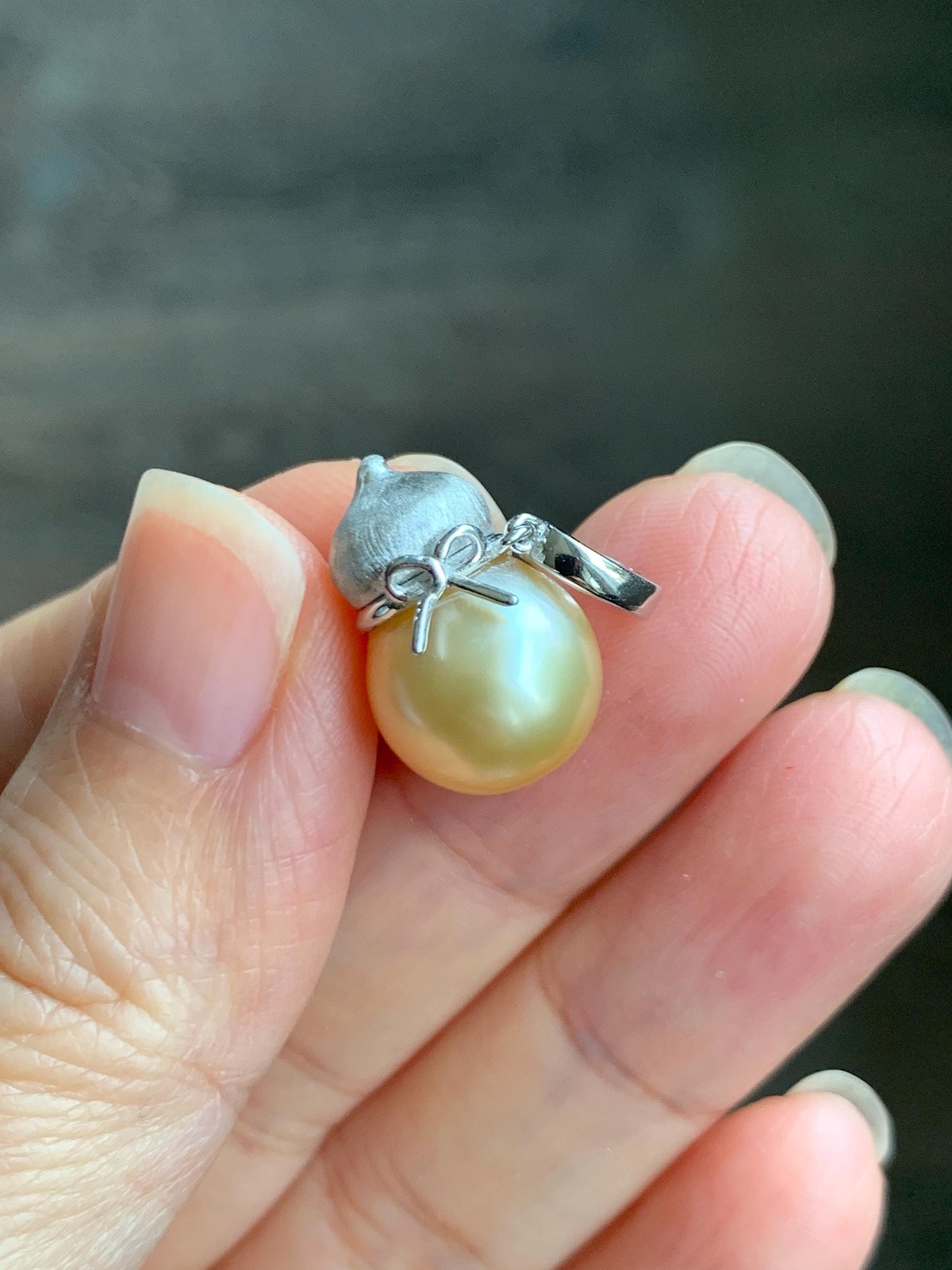 Natural Genuine Golden South Sea Pearl Gourd Hulu Pendant Solid Sterling Silver 11.8mm 4g 天然南洋金珠葫芦吊坠 GSC561B