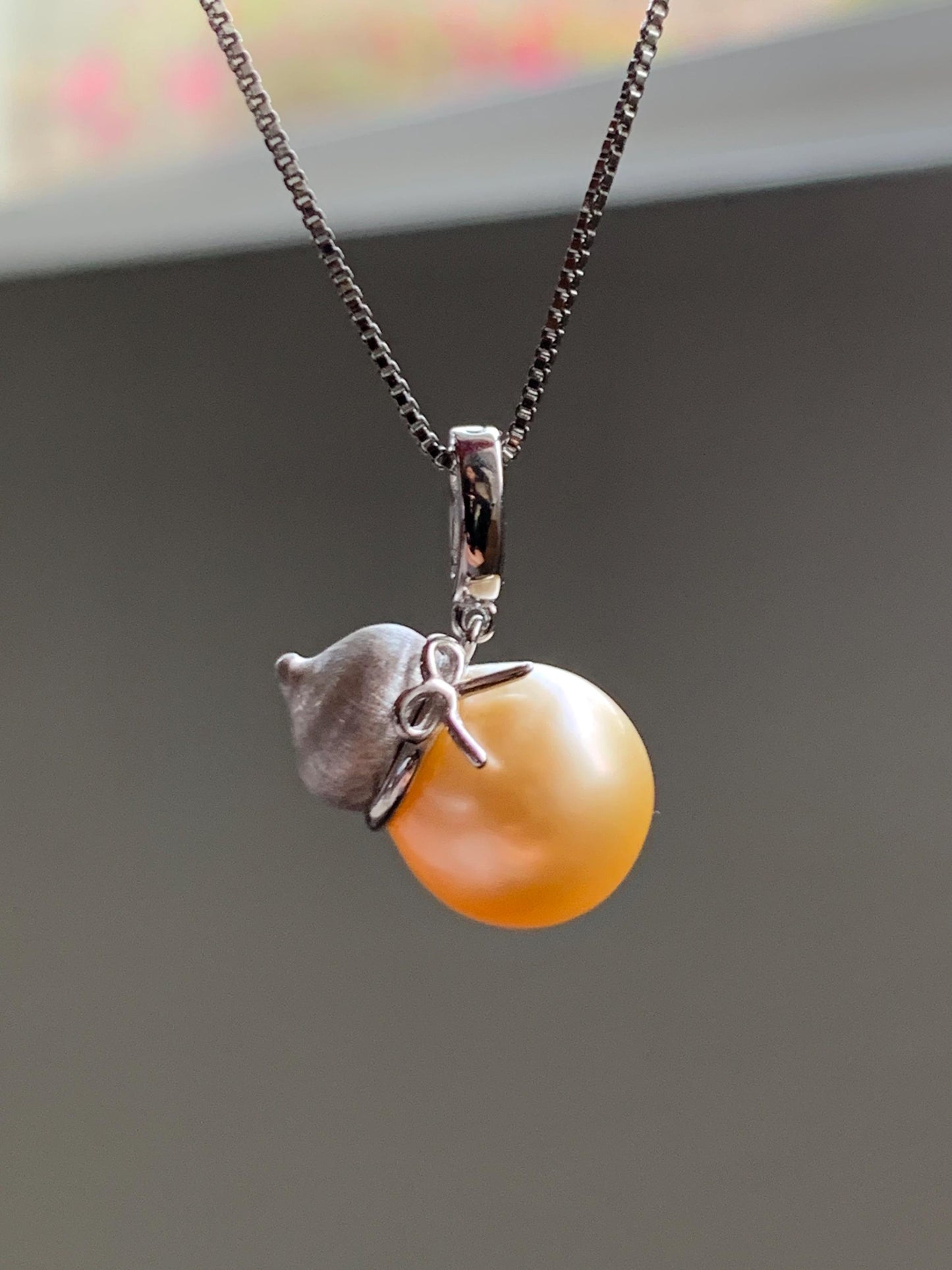 Natural Genuine Golden South Sea Pearl Gourd Hulu Pendant Solid Sterling Silver 11.8mm 4g 天然南洋金珠葫芦吊坠 GSC561B