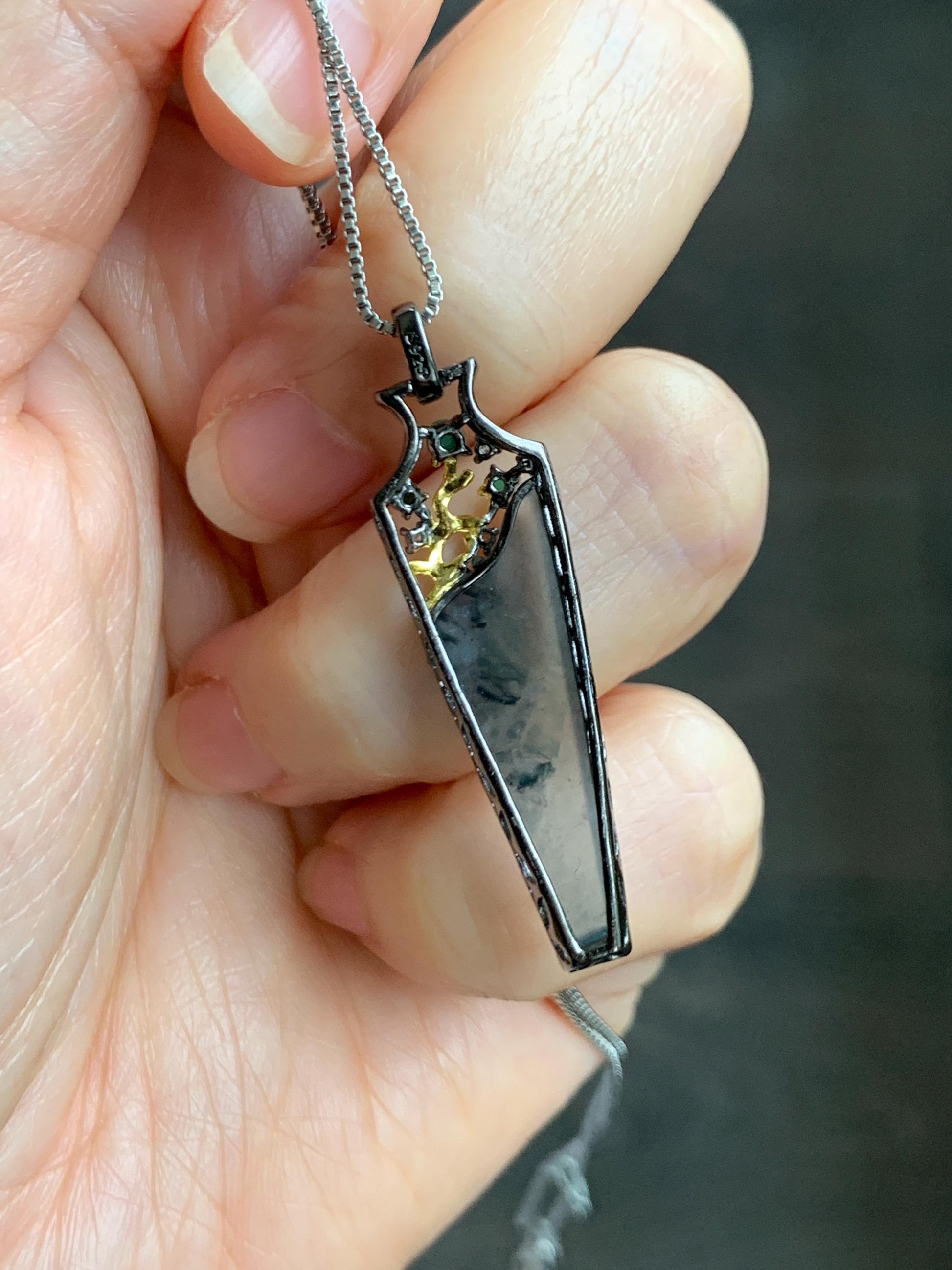 Certified Natural Grade A Guatemalan Icy Highly Translucent Wuji Jade Jadeite Wu Shi Pai Vase Pendant Sterling Silver 天然冰胶危乌鸡翡翠无事牌镶嵌花瓶吊坠 272