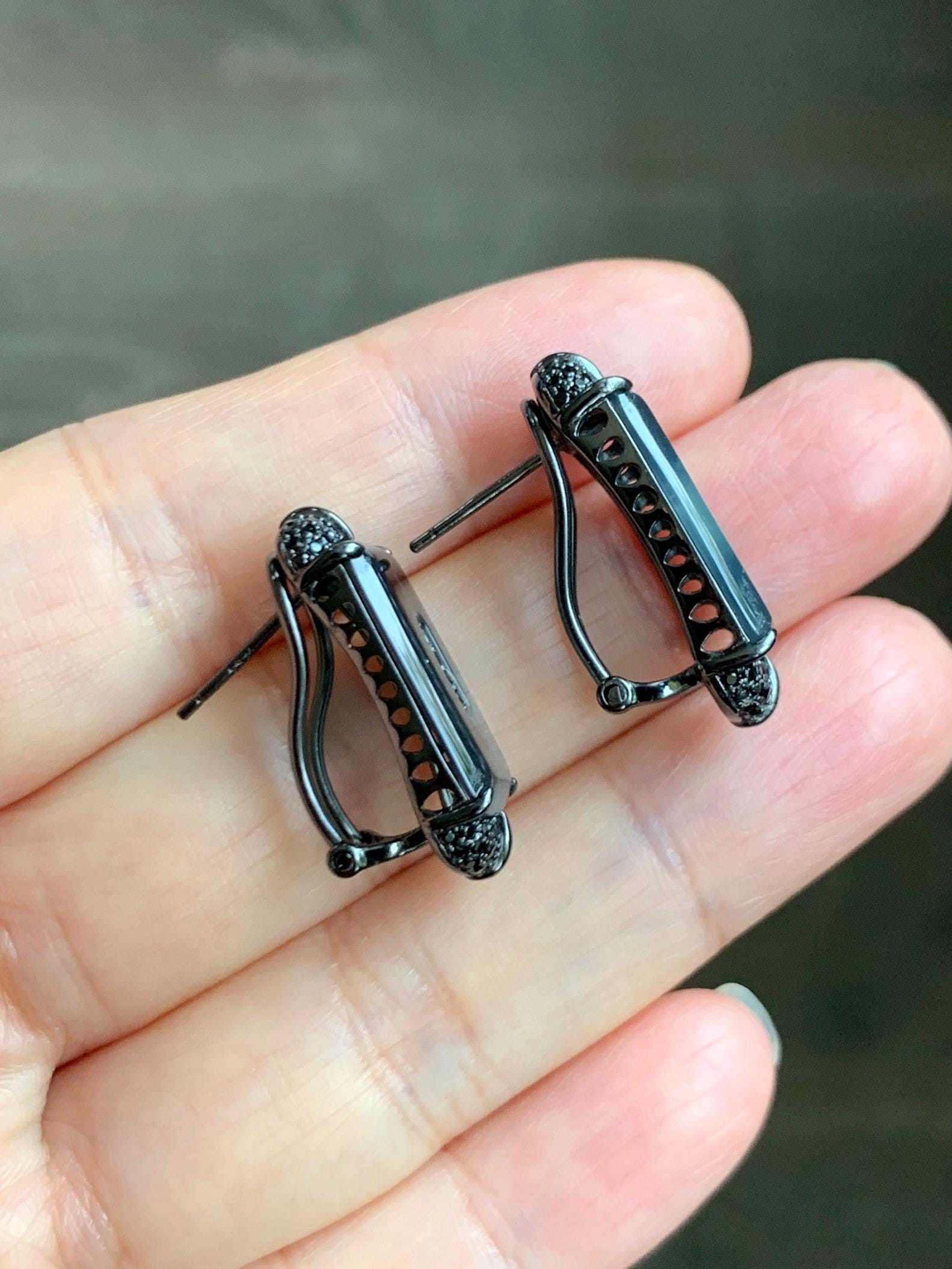 Certified Natural Grade A Guatemalan Icy Highly Translucent Wuji Jade Jadeite Earrings Omega Back Studs Sterling Silver 天然冰胶危乌鸡翡翠镶嵌耳环 273