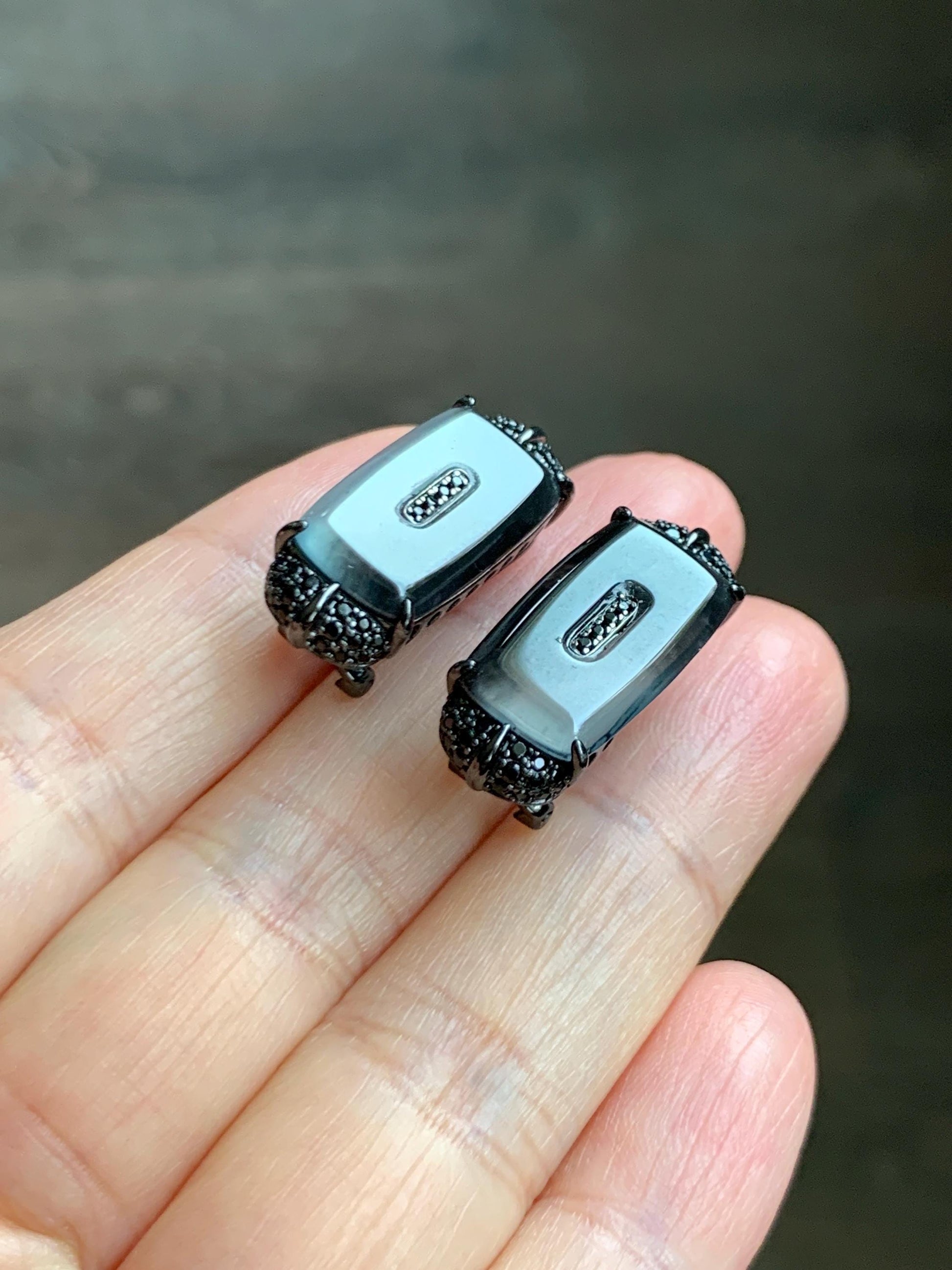 Certified Natural Grade A Guatemalan Icy Highly Translucent Wuji Jade Jadeite Earrings Omega Back Studs Sterling Silver 天然冰胶危乌鸡翡翠镶嵌耳环 273