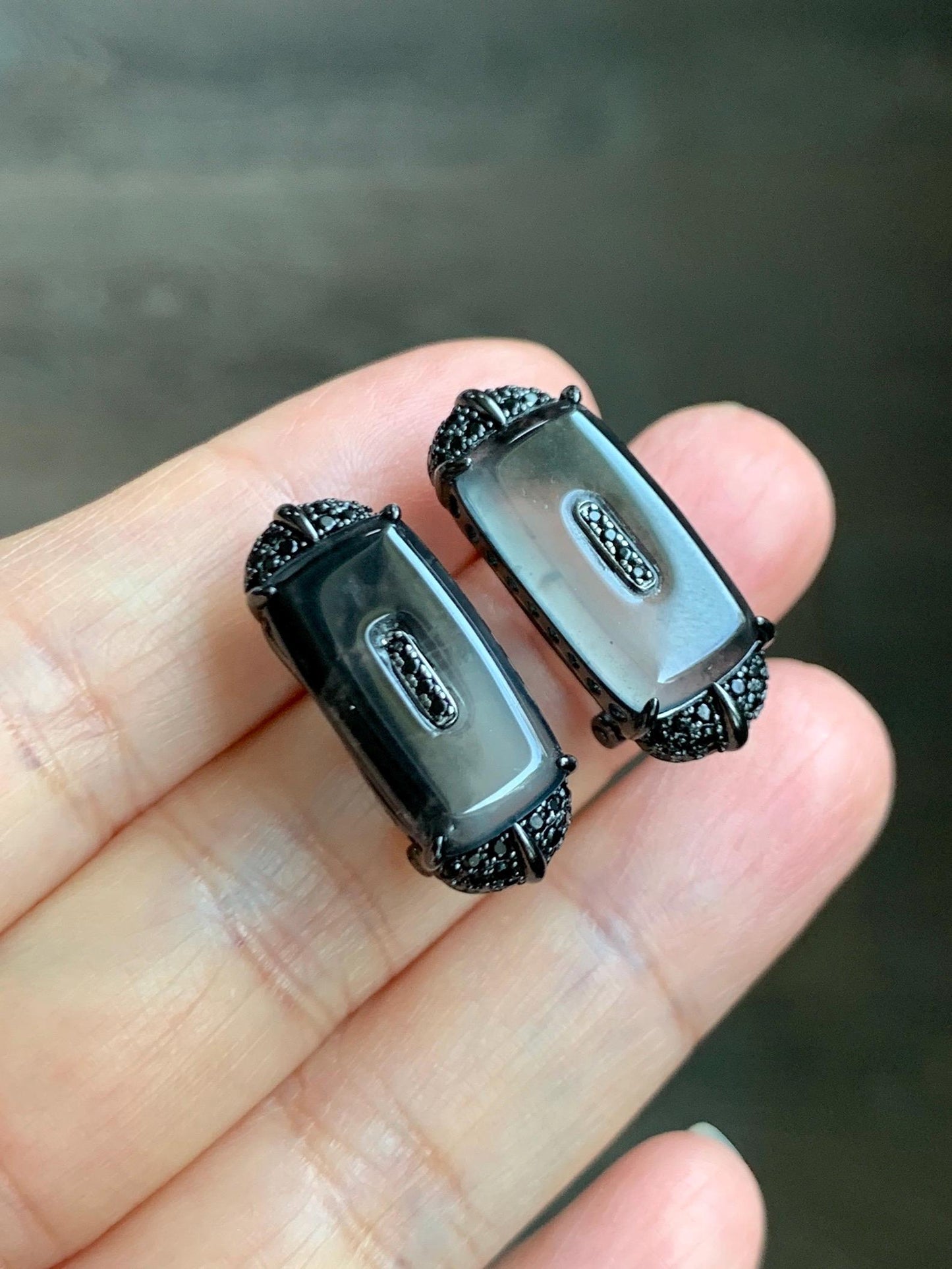 Certified Natural Grade A Guatemalan Icy Highly Translucent Wuji Jade Jadeite Earrings Omega Back Studs Sterling Silver 天然冰胶危乌鸡翡翠镶嵌耳环 273