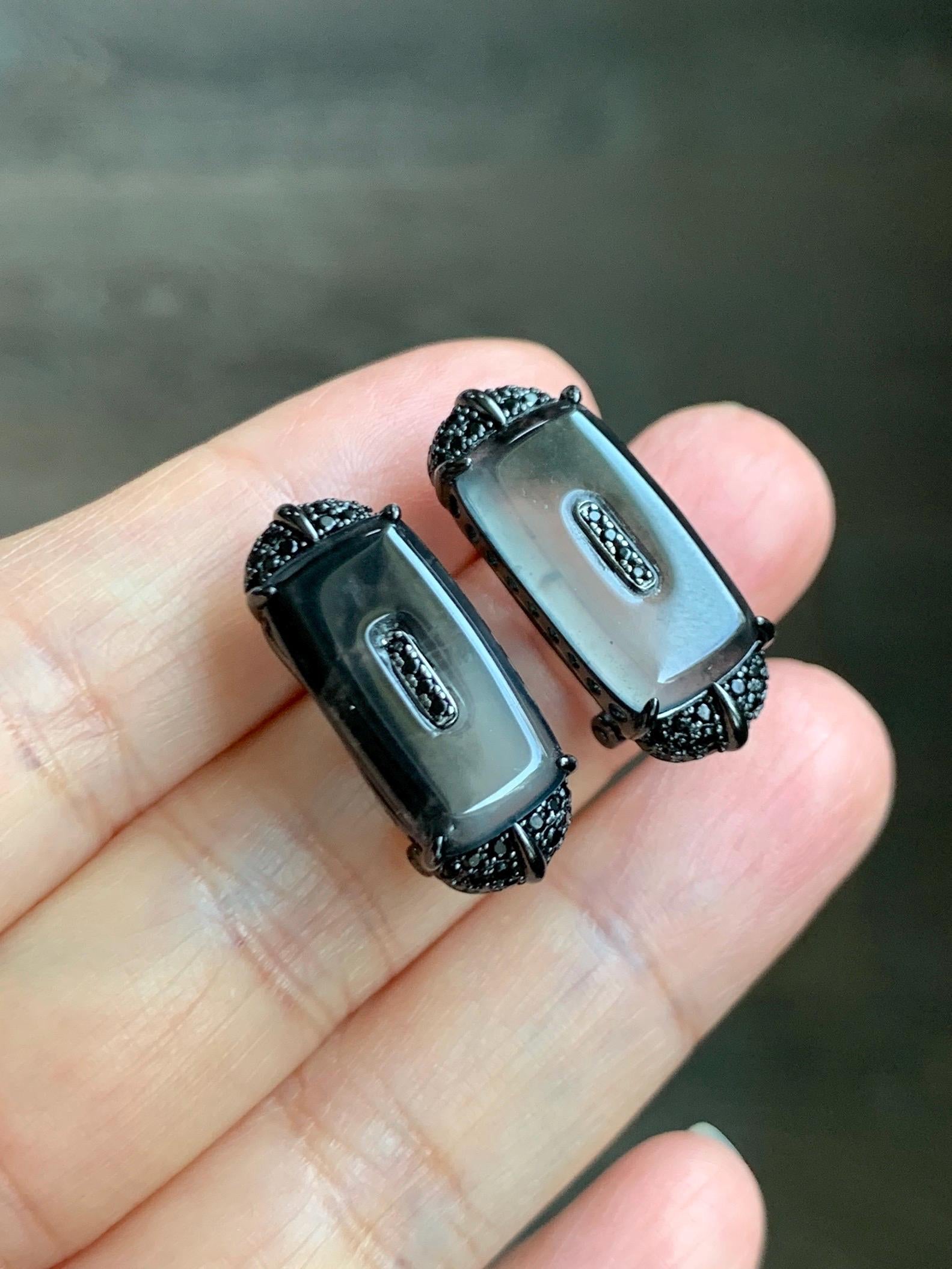 Certified Natural Grade A Guatemalan Icy Highly Translucent Wuji Jade Jadeite Earrings Omega Back Studs Sterling Silver 天然冰胶危乌鸡翡翠镶嵌耳环 273