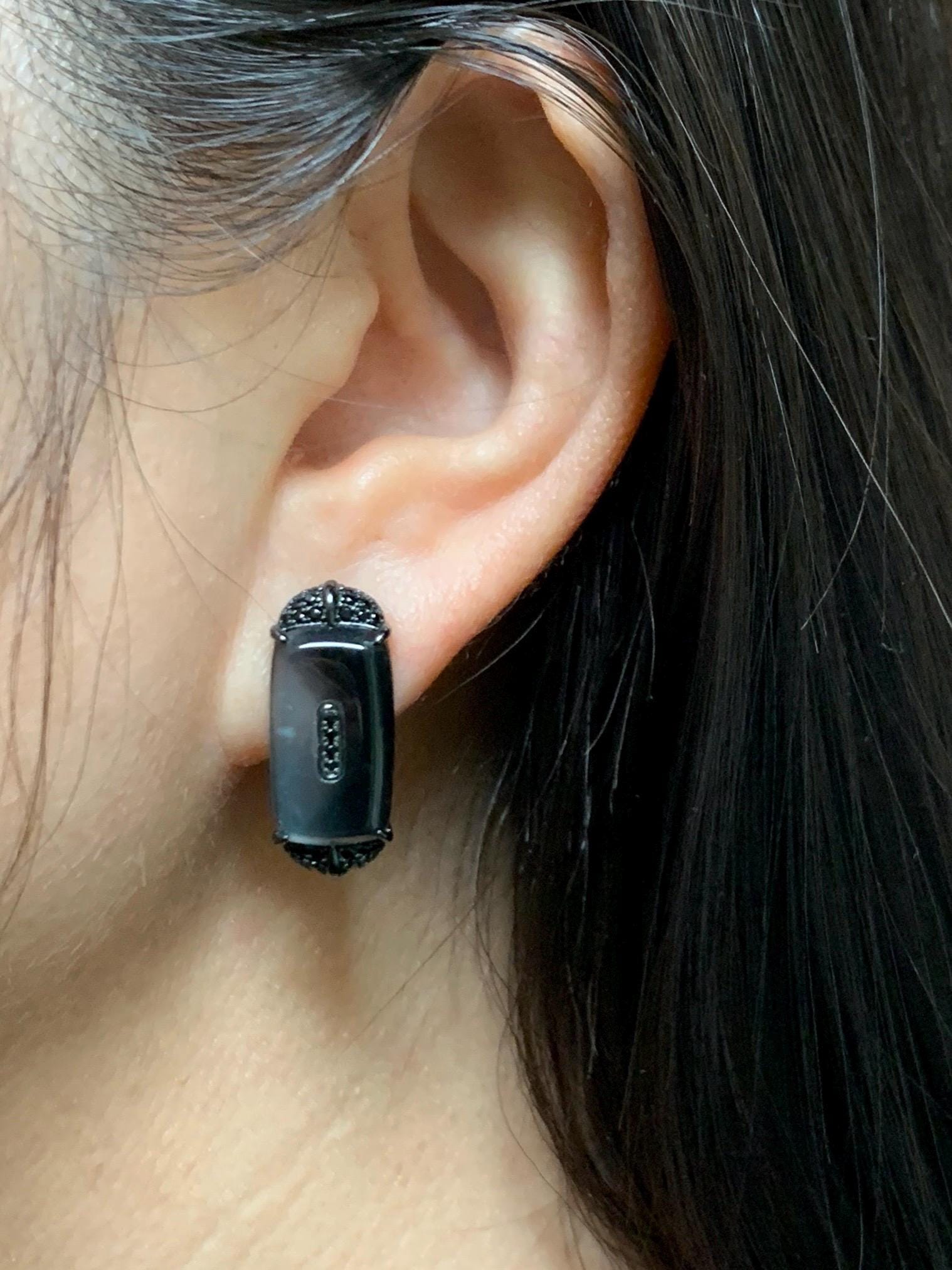 Certified Natural Grade A Guatemalan Icy Highly Translucent Wuji Jade Jadeite Earrings Omega Back Studs Sterling Silver 天然冰胶危乌鸡翡翠镶嵌耳环 273