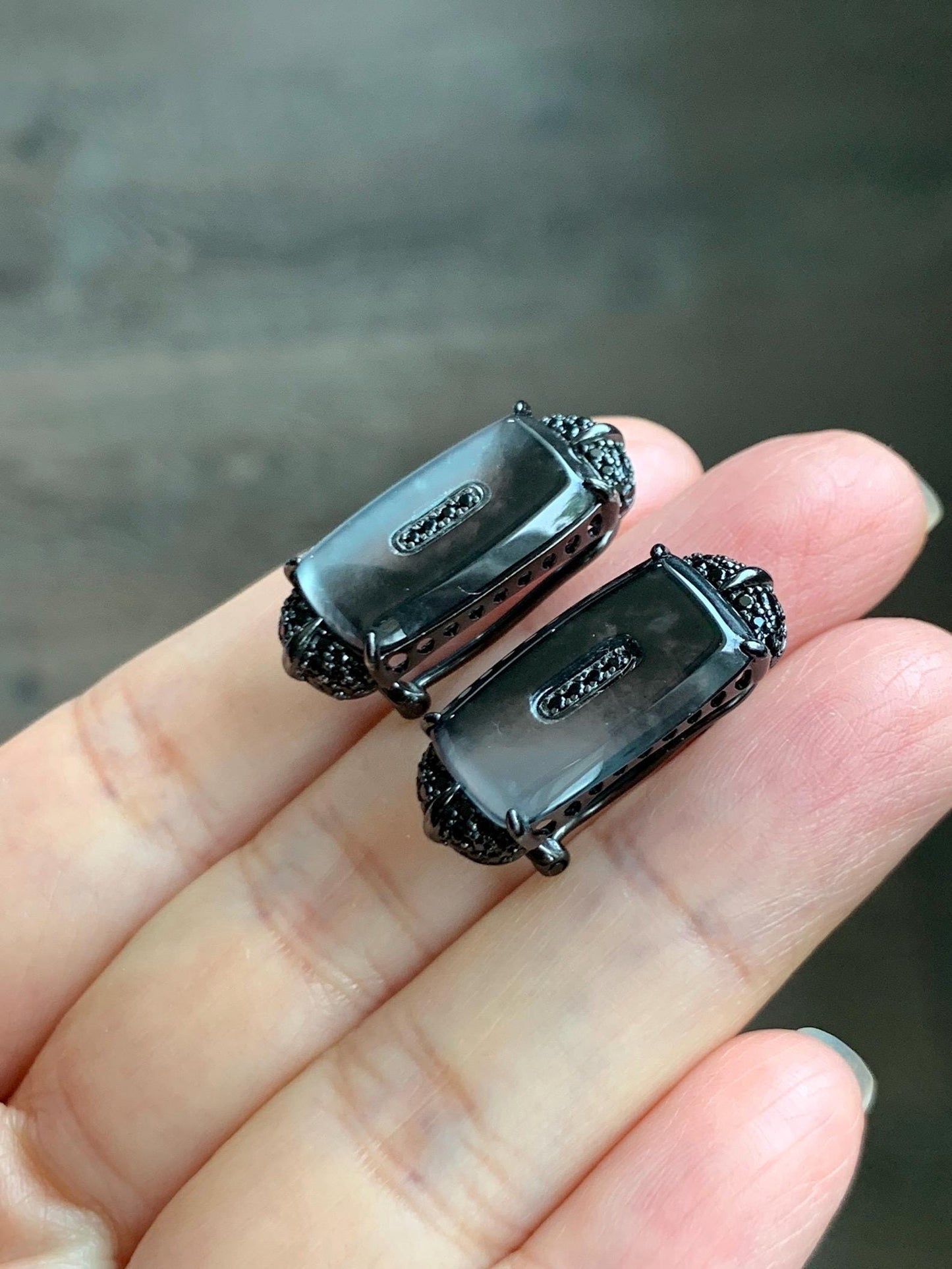 Certified Natural Grade A Guatemalan Icy Highly Translucent Wuji Jade Jadeite Earrings Omega Back Studs Sterling Silver 天然冰胶危乌鸡翡翠镶嵌耳环 273