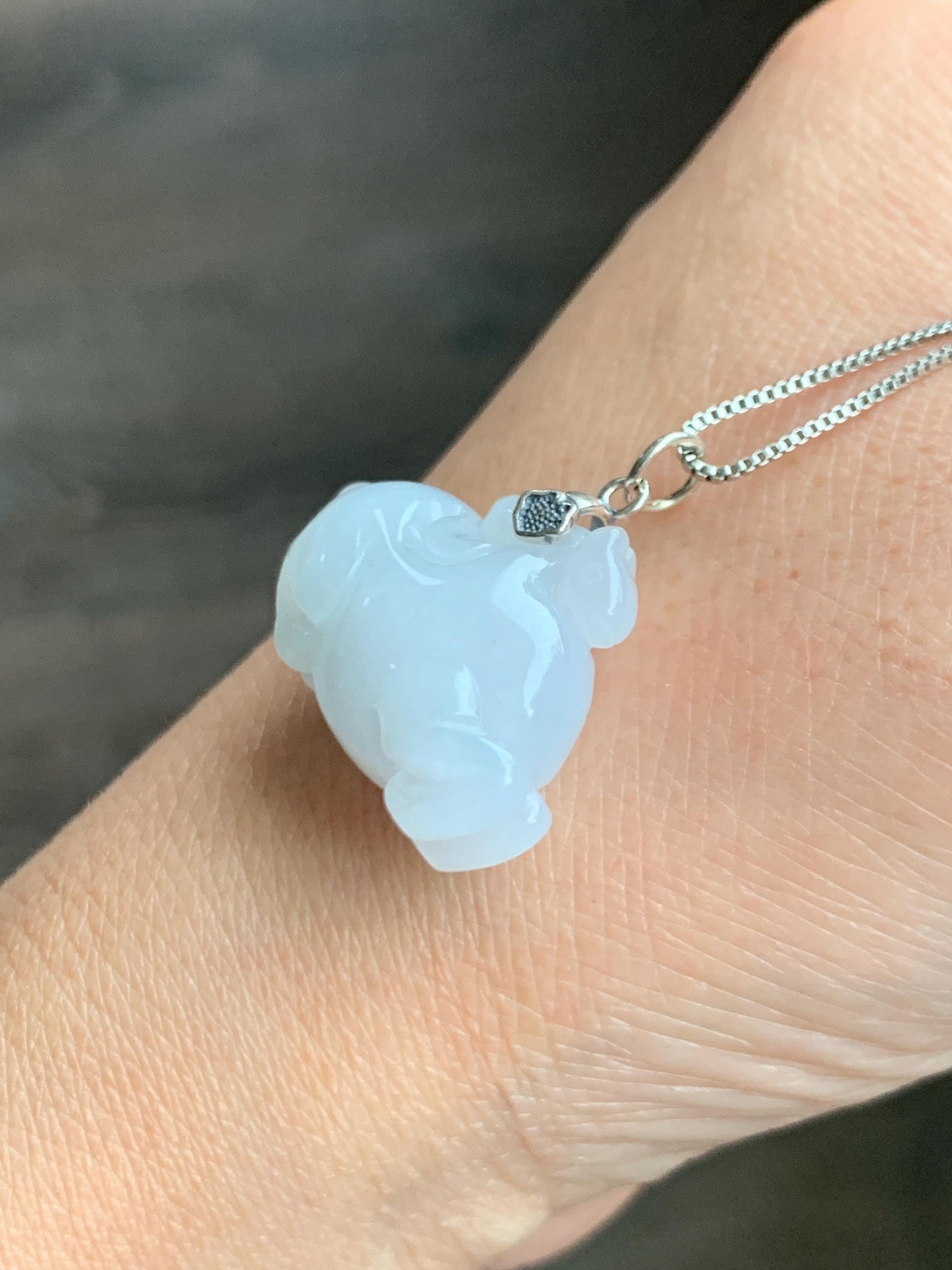 Natural Grade A Icy Translucent Gelatinous Icy White Jade Jadeite Carved Tang Horse Pendant Sterling Silver 9g 天然冰细糯淡蓝底翡翠唐马银镶吊坠 TMQ160