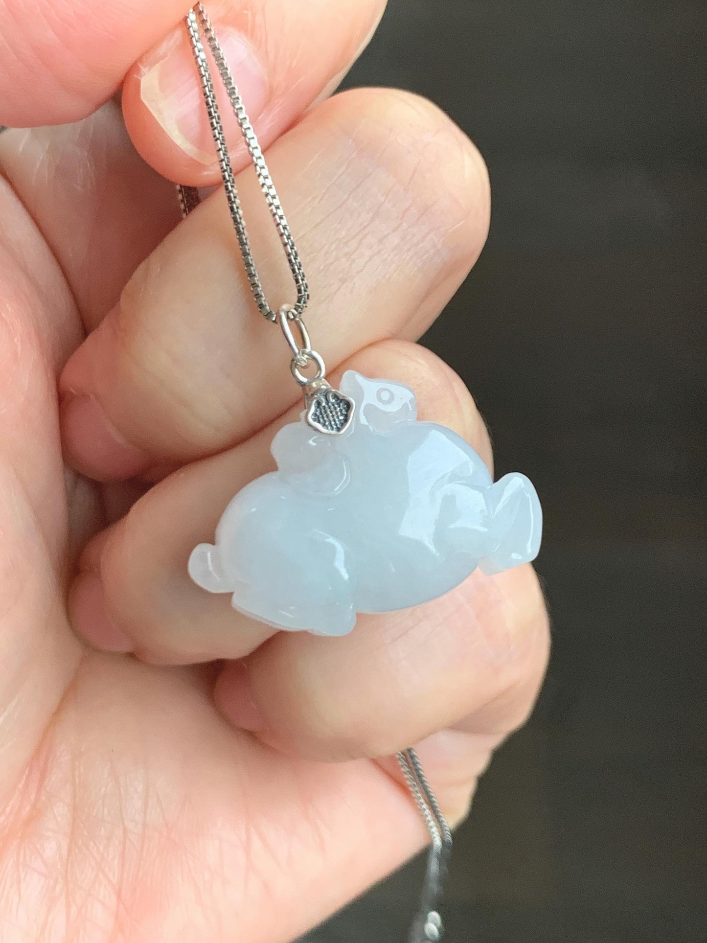 Natural Grade A Icy Translucent Gelatinous Icy White Jade Jadeite Carved Tang Horse Pendant Sterling Silver 9g 天然冰细糯淡蓝底翡翠唐马银镶吊坠 TMQ160