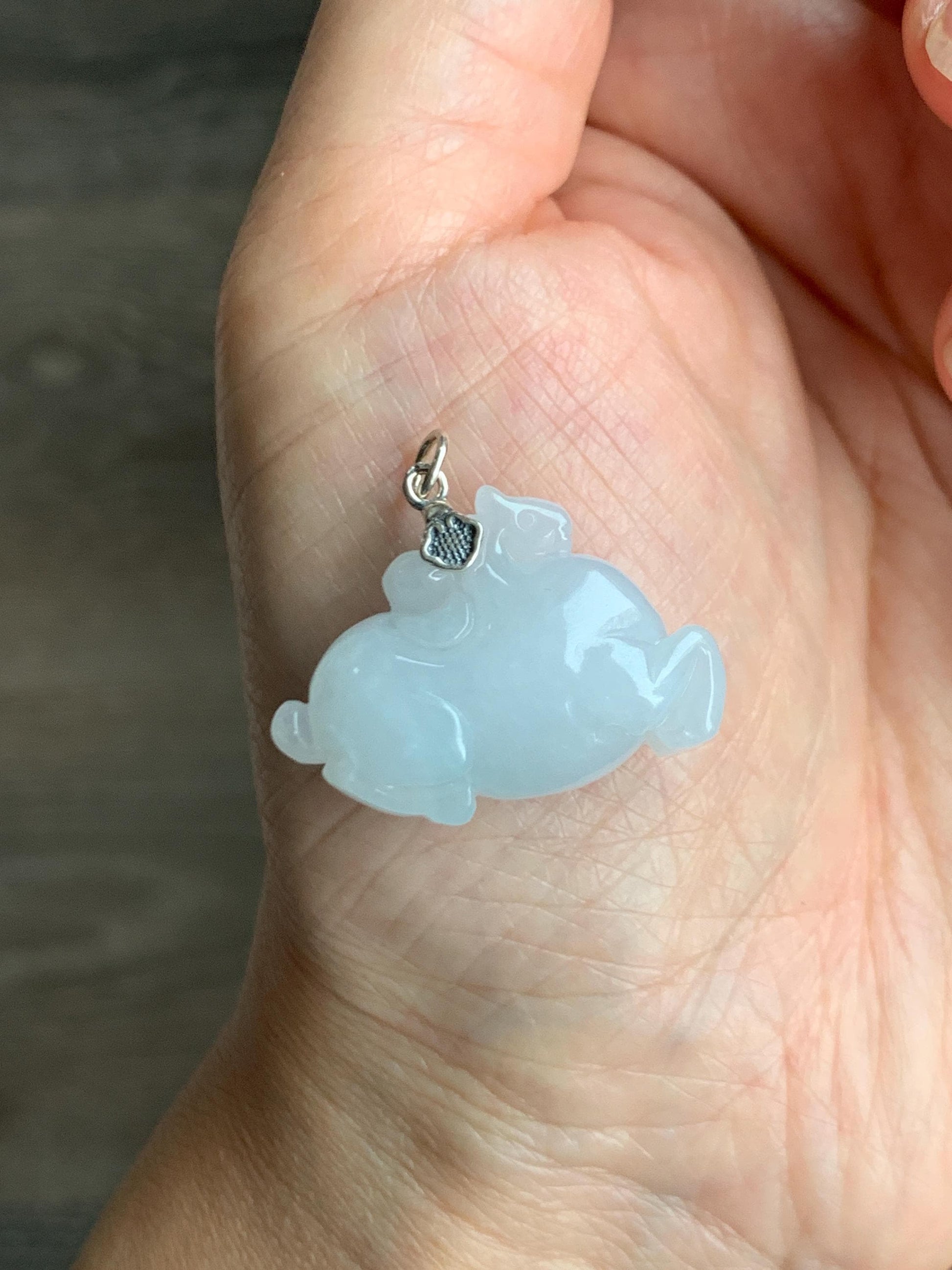 Natural Grade A Icy Translucent Gelatinous Icy White Jade Jadeite Carved Tang Horse Pendant Sterling Silver 9g 天然冰细糯淡蓝底翡翠唐马银镶吊坠 TMQ160
